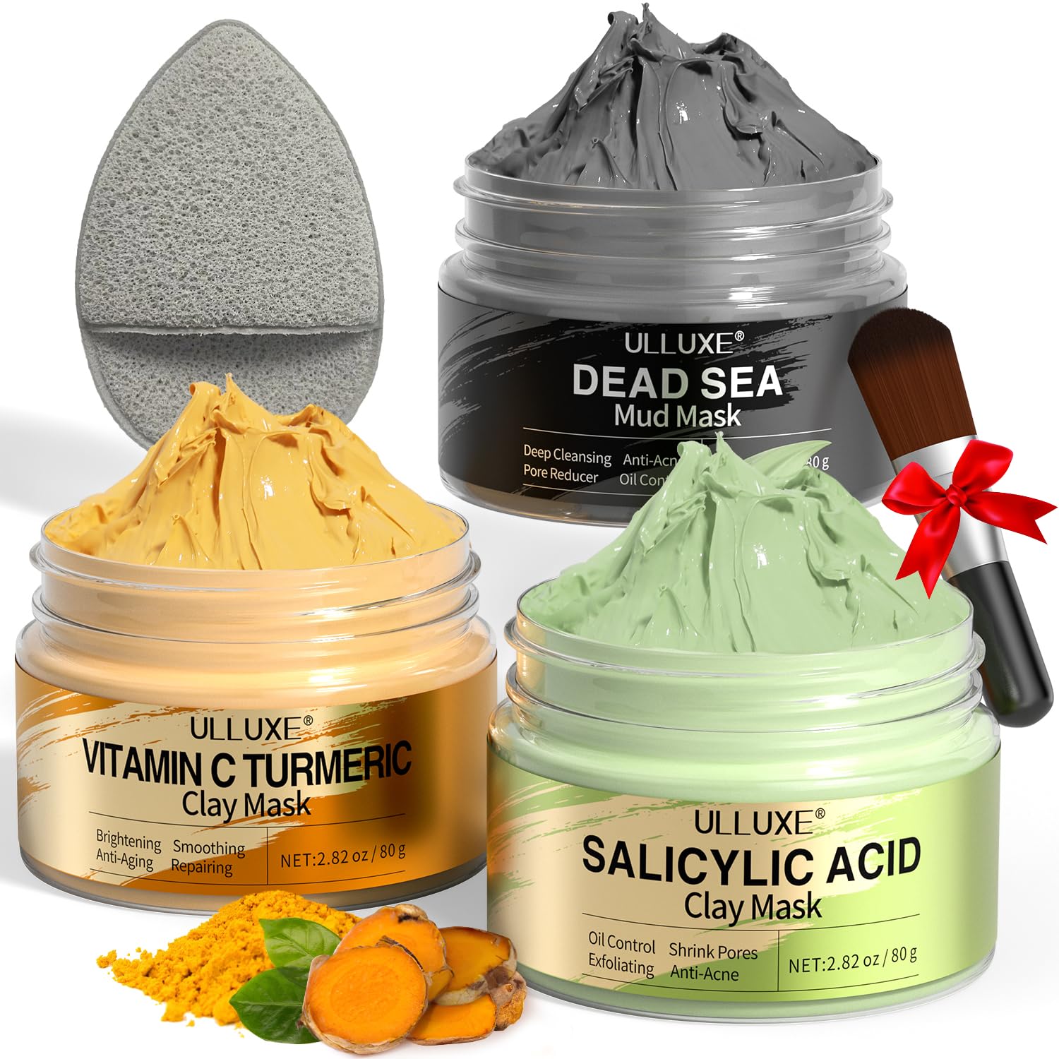 Masque argile visage ulluxe vitamine C et curcuma éclaircit le teint et ravive l'éclat.