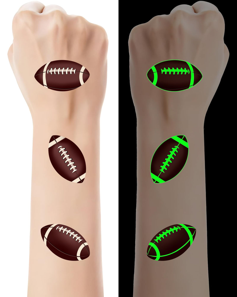 Ulmisfee tatouages football lumineux: art psychedelic pour une fête sportive colorée.