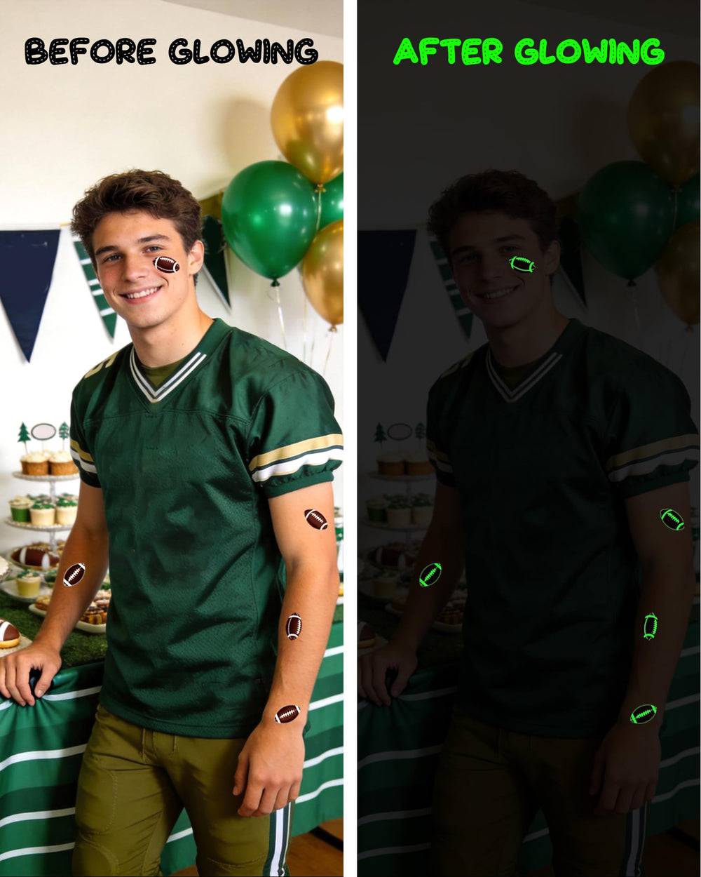 Ulmisfee tatouages football lumineux: retrait facile avec huile pour un nettoyage rapide.
