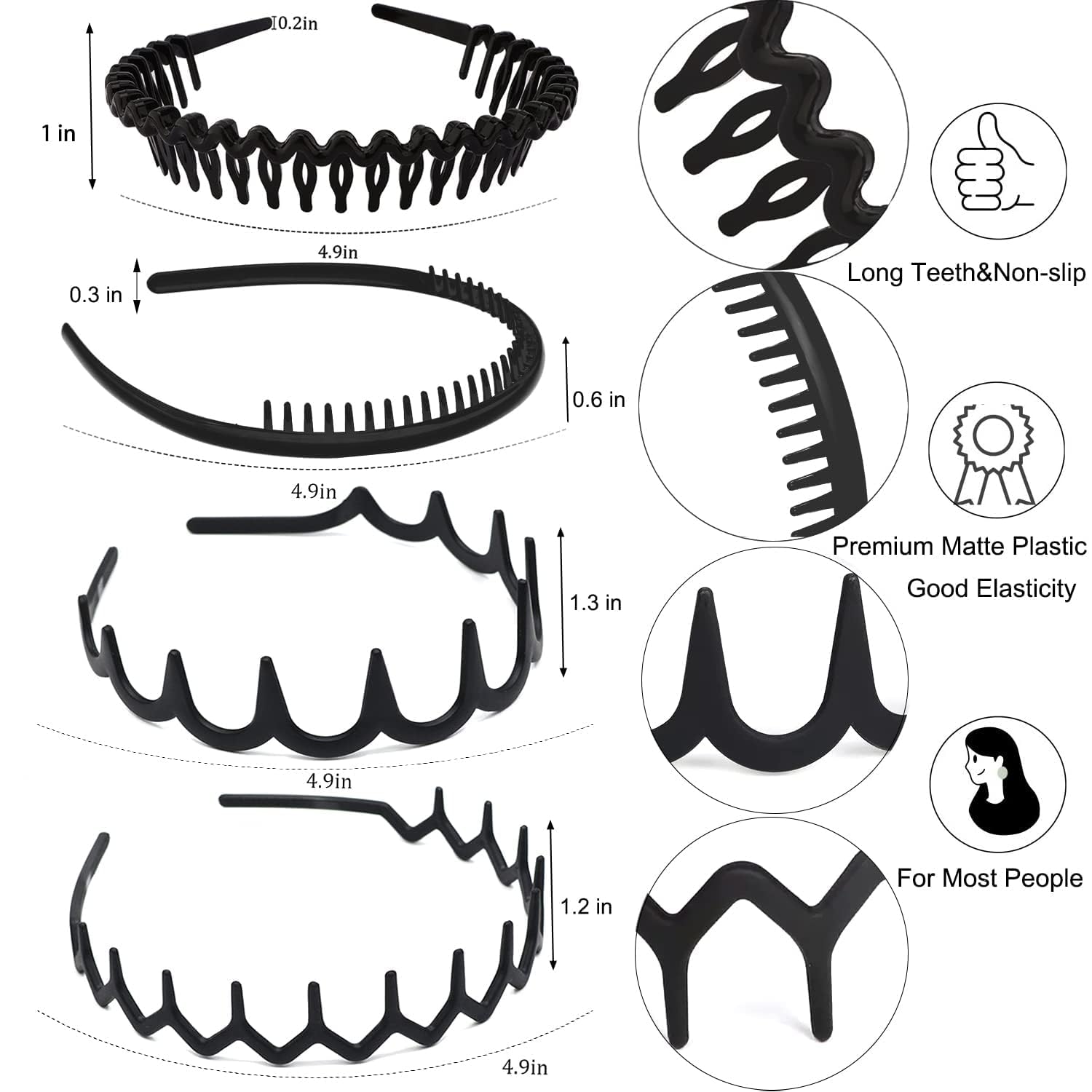 Bandeaux ULTIMUTE avec dents noir mat, maintien sûr pendant l'exercice.