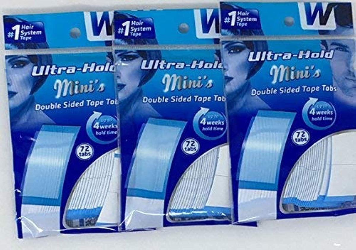 Ultrahold Mini Tabs Tape emballage montrant les bandes adhésives, maintien sûr et durable.