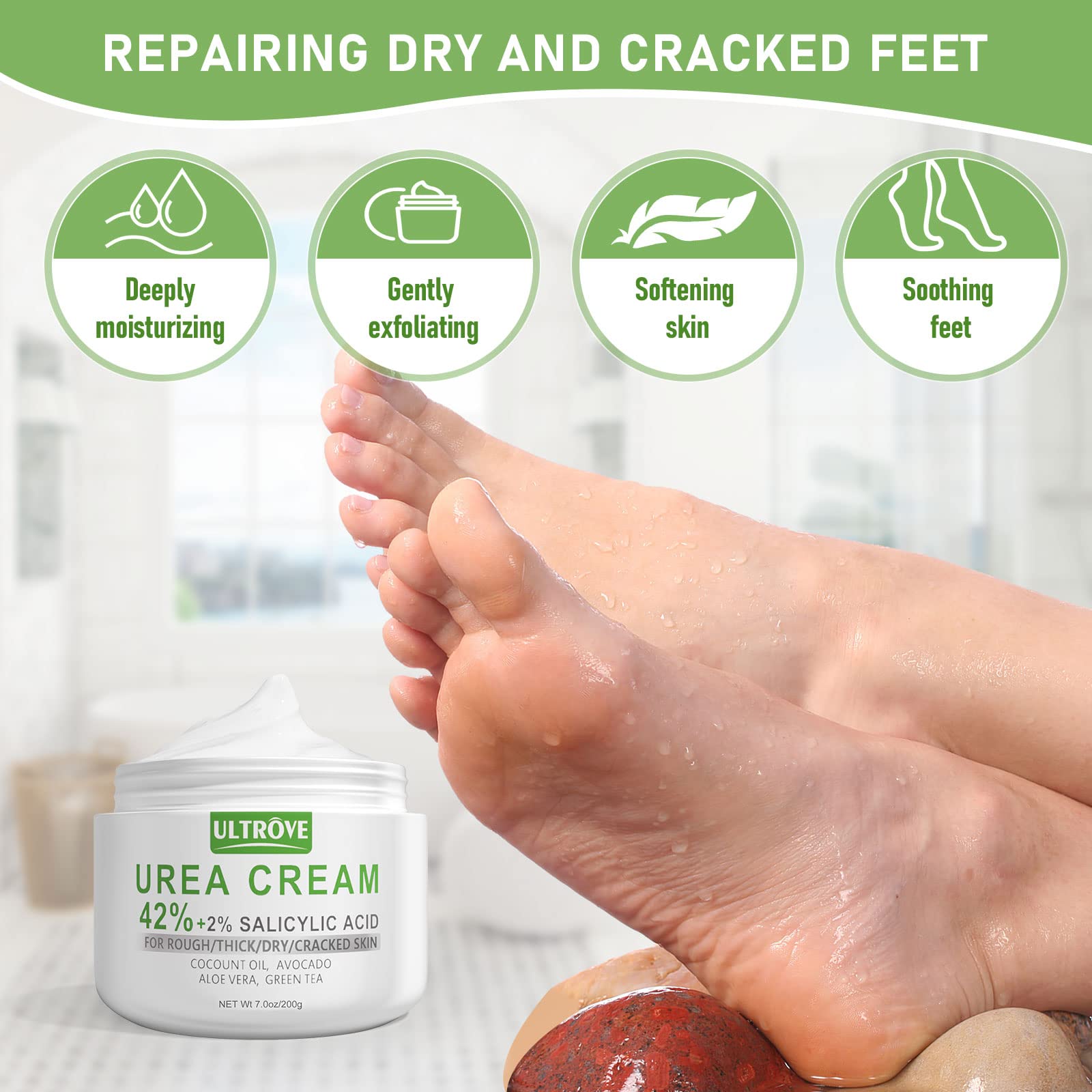 Application sur les pieds avec Ultrove Crème Urée 42% et 2% salicylique