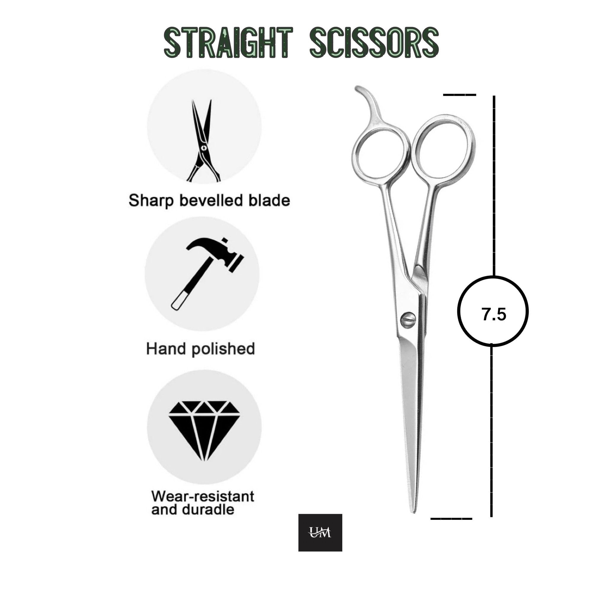 UM Supplies ciseaux barbier 7,5 – prise en main ergonomique réduit la fatigue.