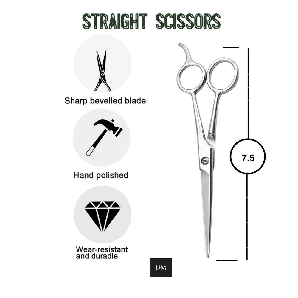 UM Supplies ciseaux barbier 7,5 – prise en main ergonomique réduit la fatigue.