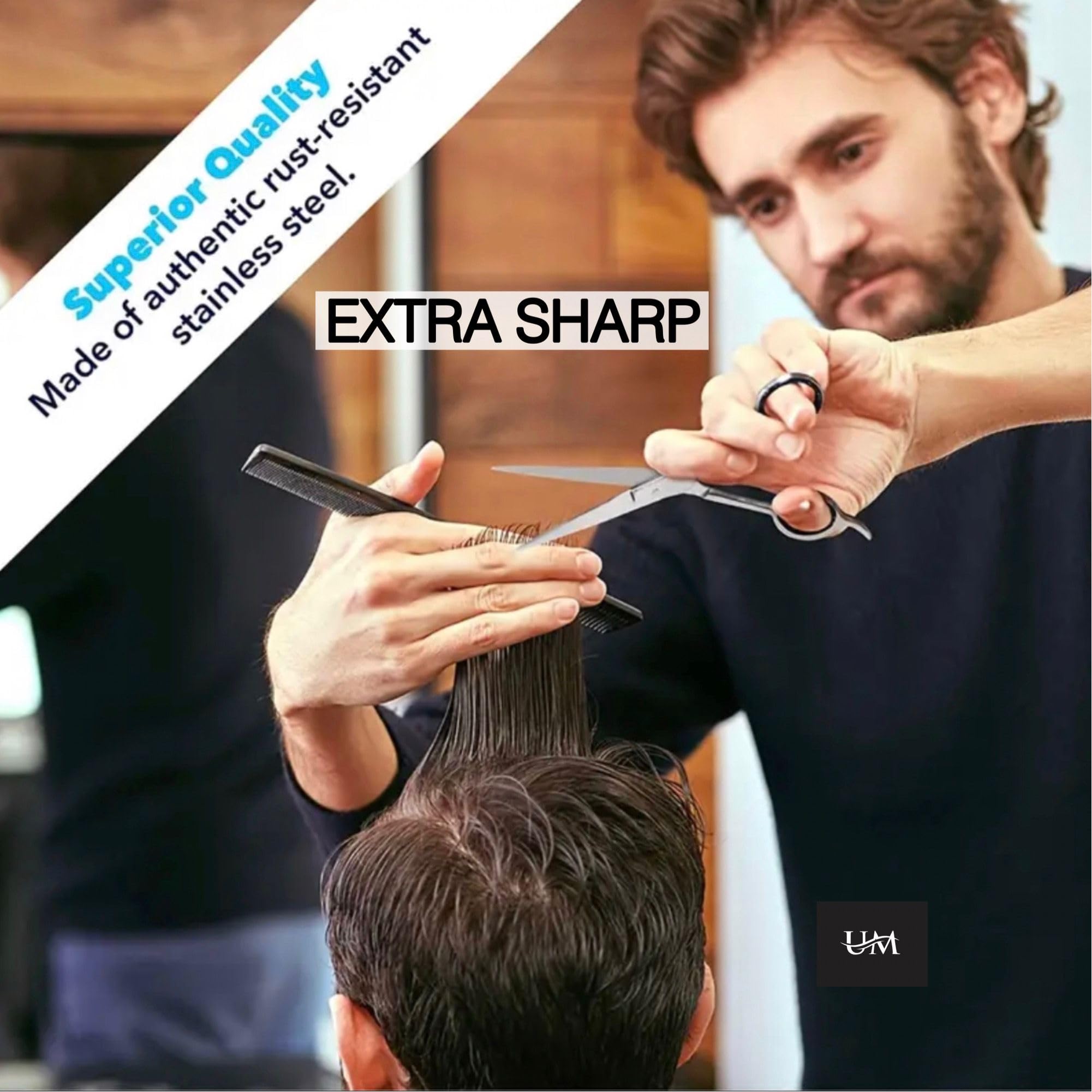 UM Supplies ciseaux barbier 7,5 – etui de protection inclus pour l'entretien.
