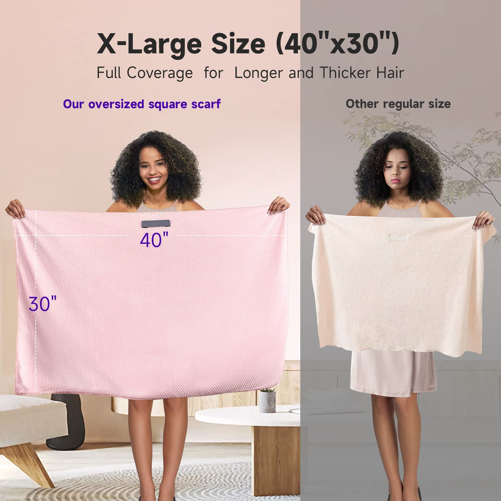 Format généreux de 102 x 76 cm pour tous types de cheveux.