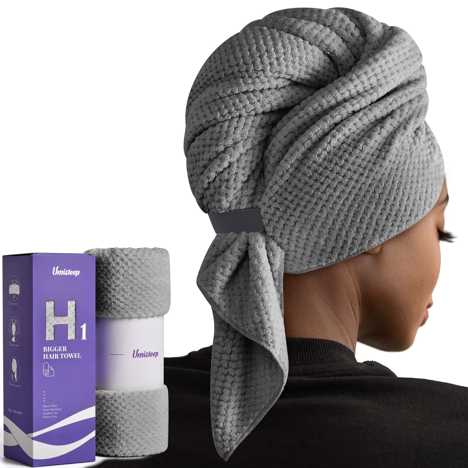 Umisleep serviette cheveux microfibre extra-large pour séchage rapide et doux