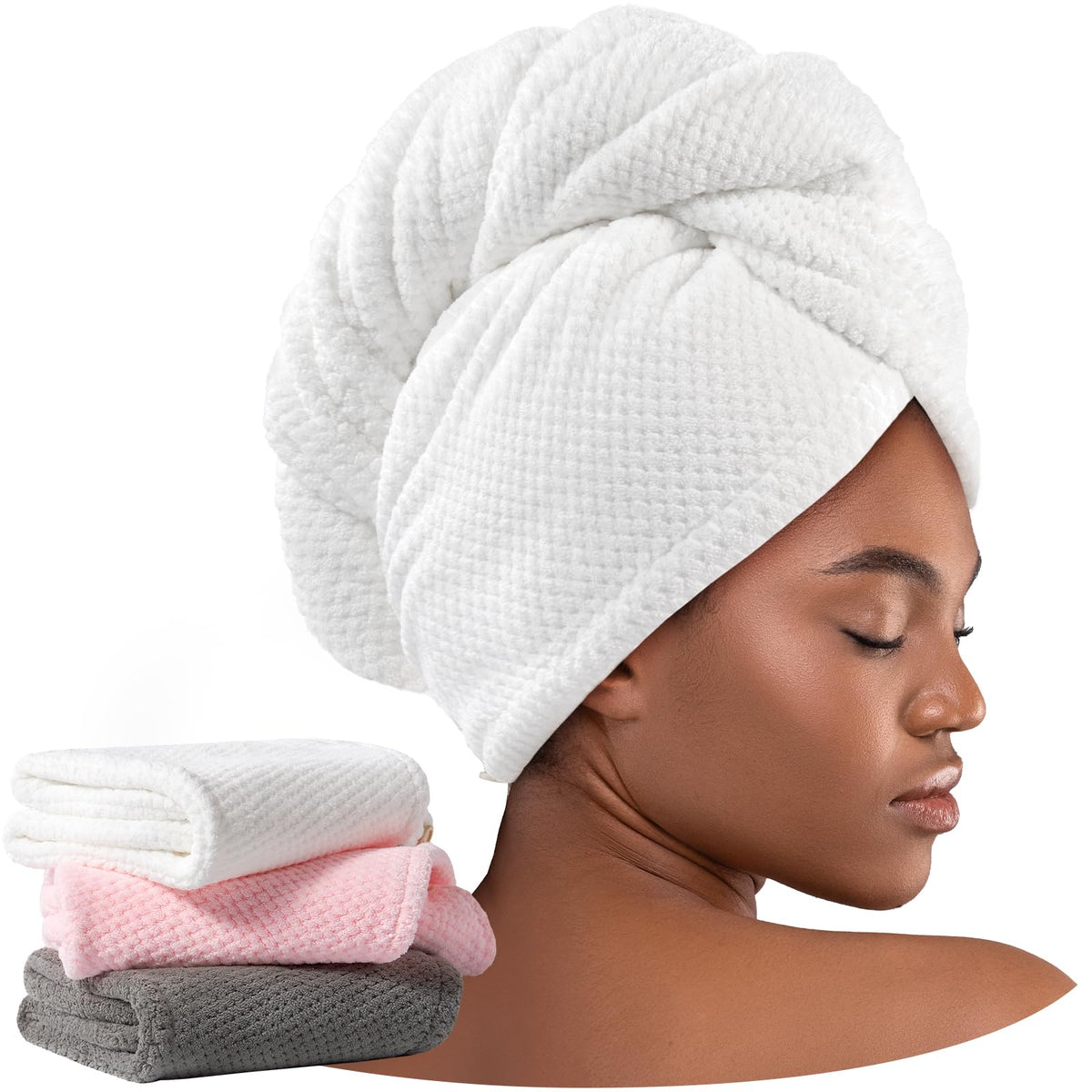 Umisleep turbans microfibre pour cheveux bouclés gris, absorption rapide et confort
