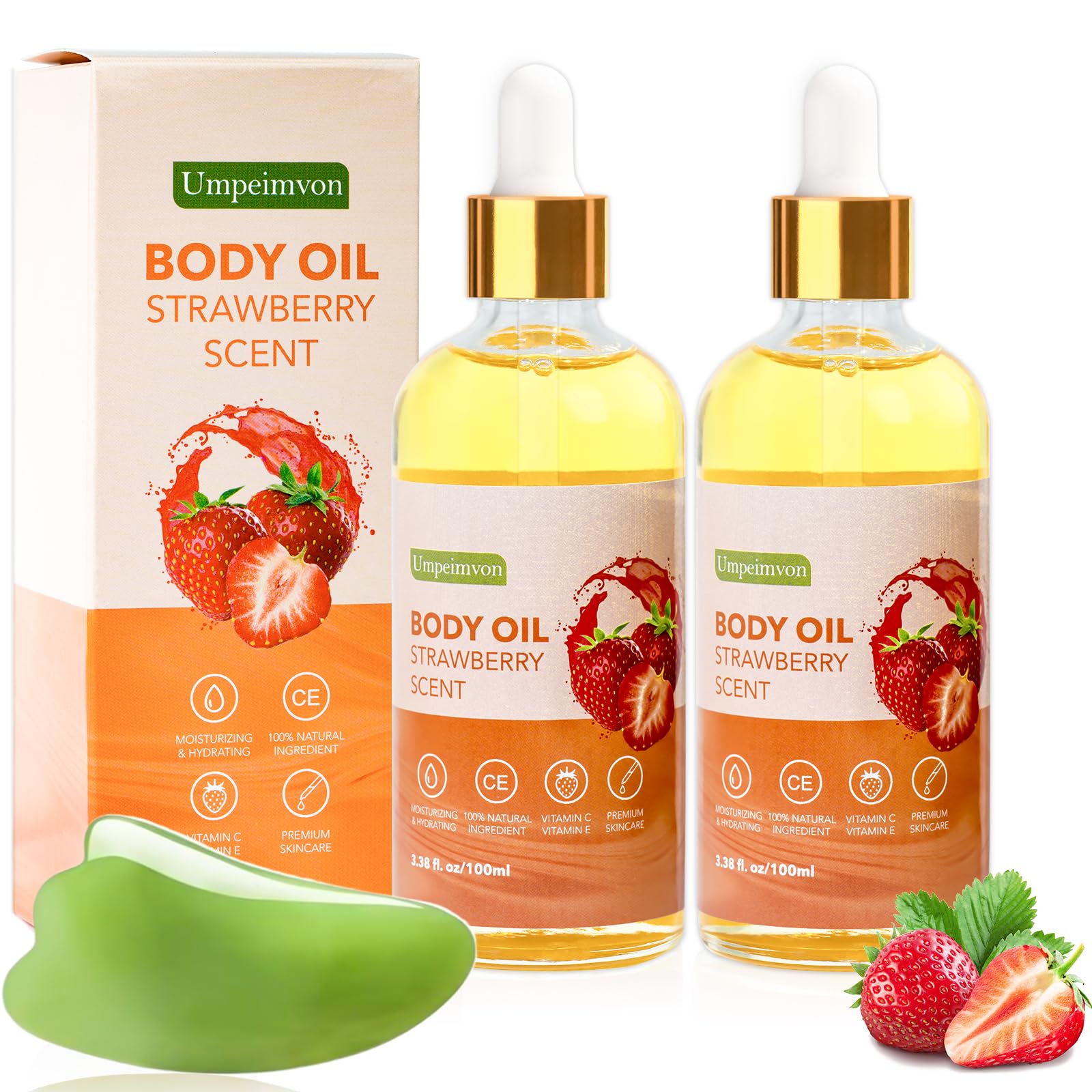 Umpeimvon huile corporelle fraise – bouteille élégante et hydratante.