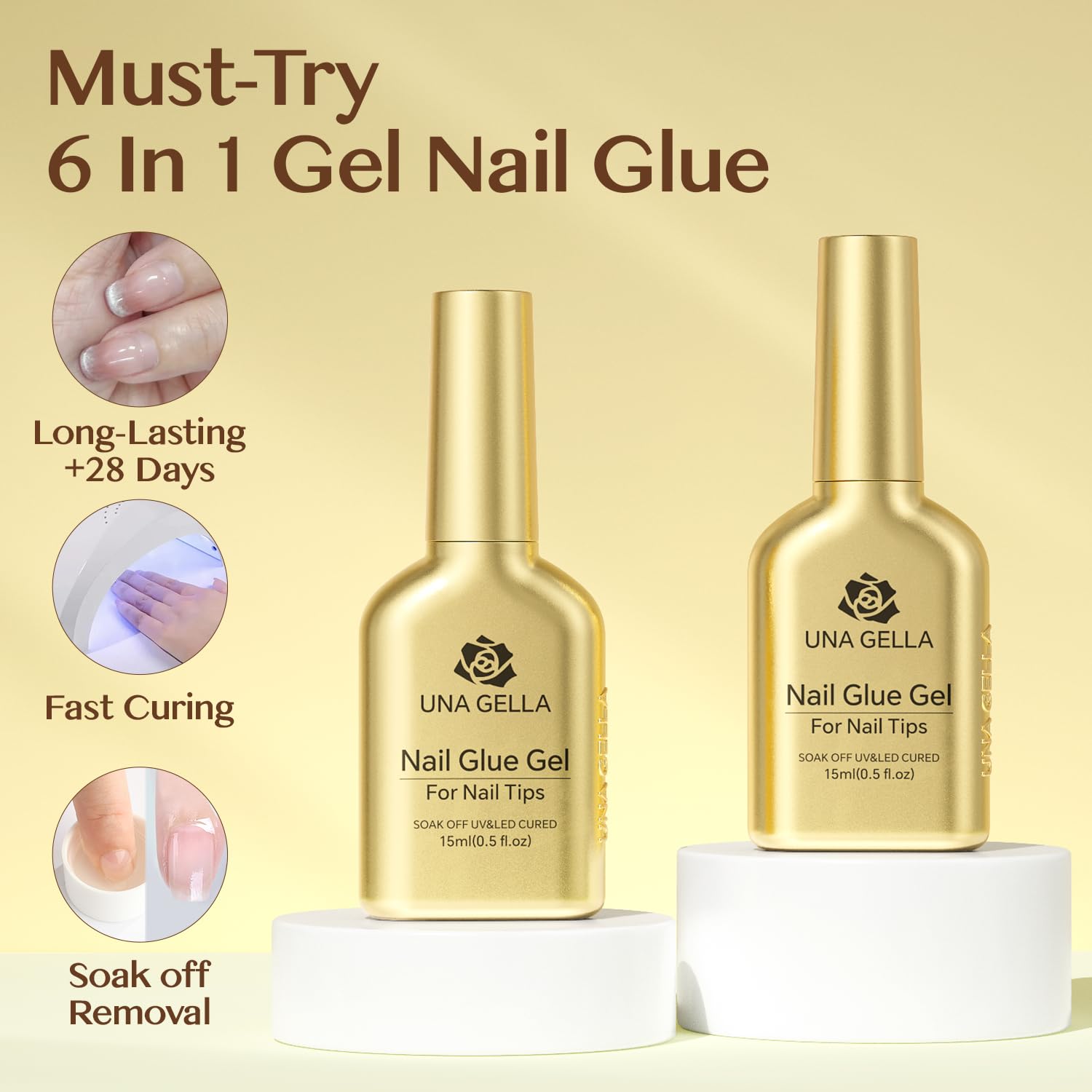 UNA GELLA 6 en 1 sur embouts ongles, application précise.