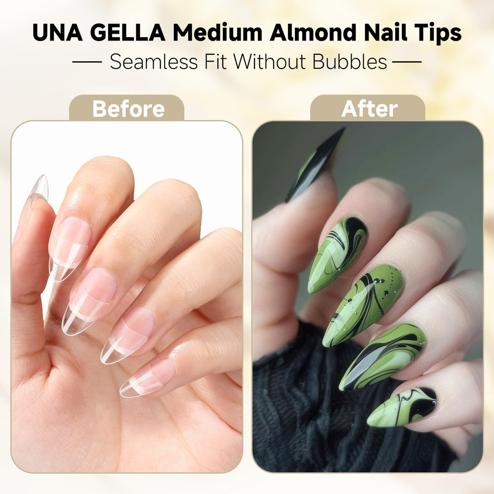 UNA GELLA bouts d’ongles amande demi-couverture, pose rapide et naturelle