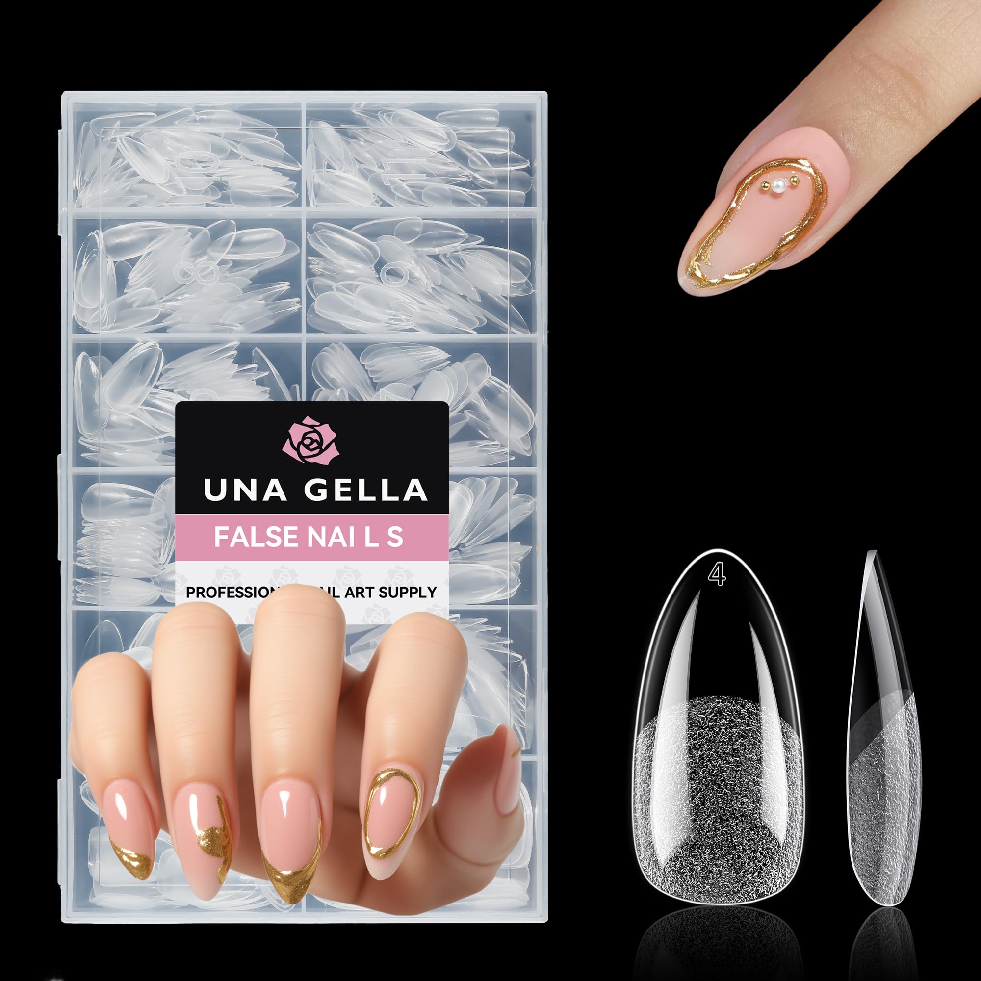 UNA GELLA – Bouts d’ongles amande moyen pour une adhérence durable.
