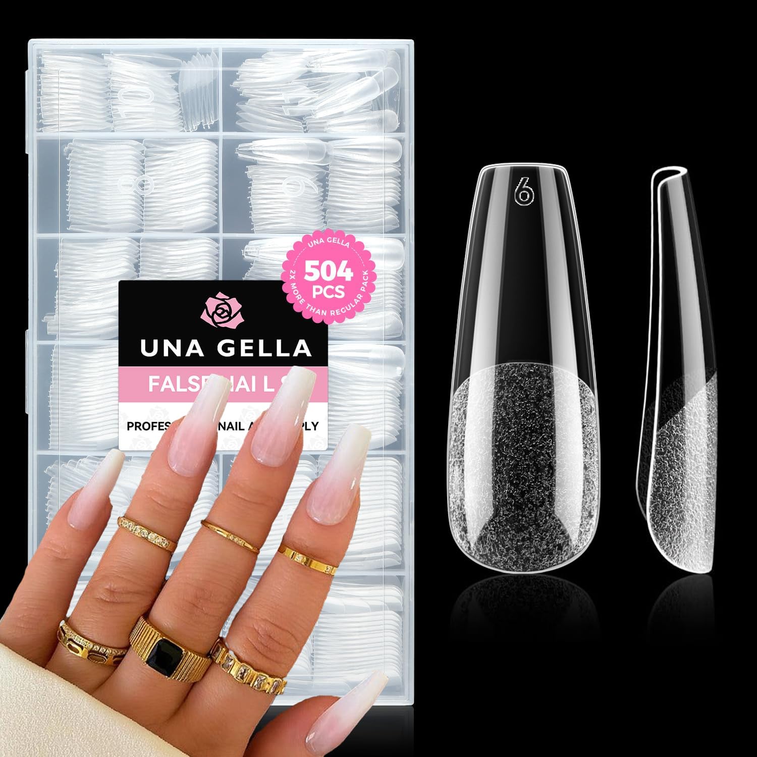 UNA GELLA embouts coffins longs transparents pour une pose rapide et nette.
