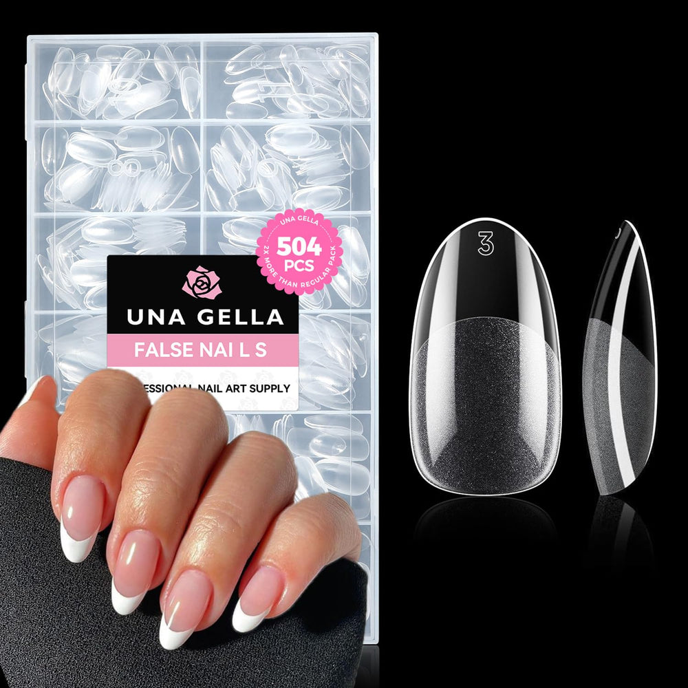 Faux ongles UNA GELLA avec embouts gel ovale préformés transparents et pose facile.