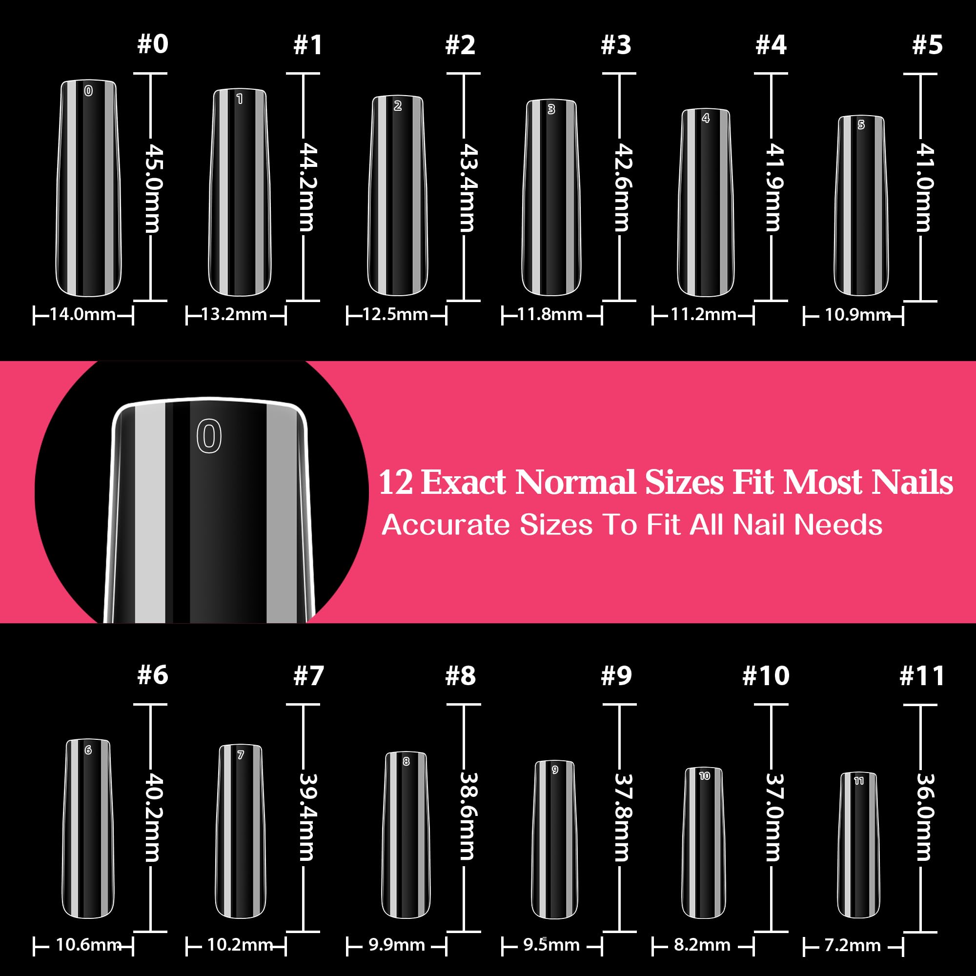 UNA GELLA embouts ongles carres 12 tailles pour un ajustement précis.