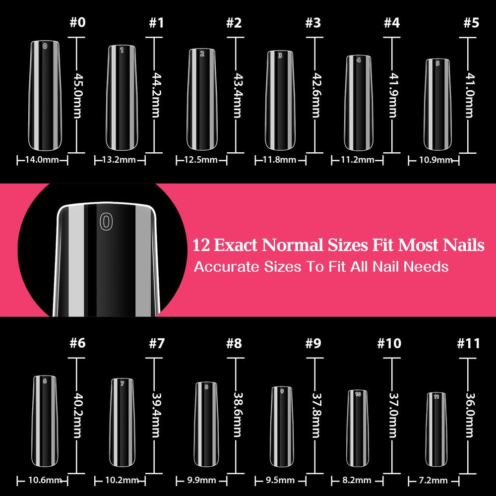UNA GELLA embouts ongles carres 12 tailles pour un ajustement précis.