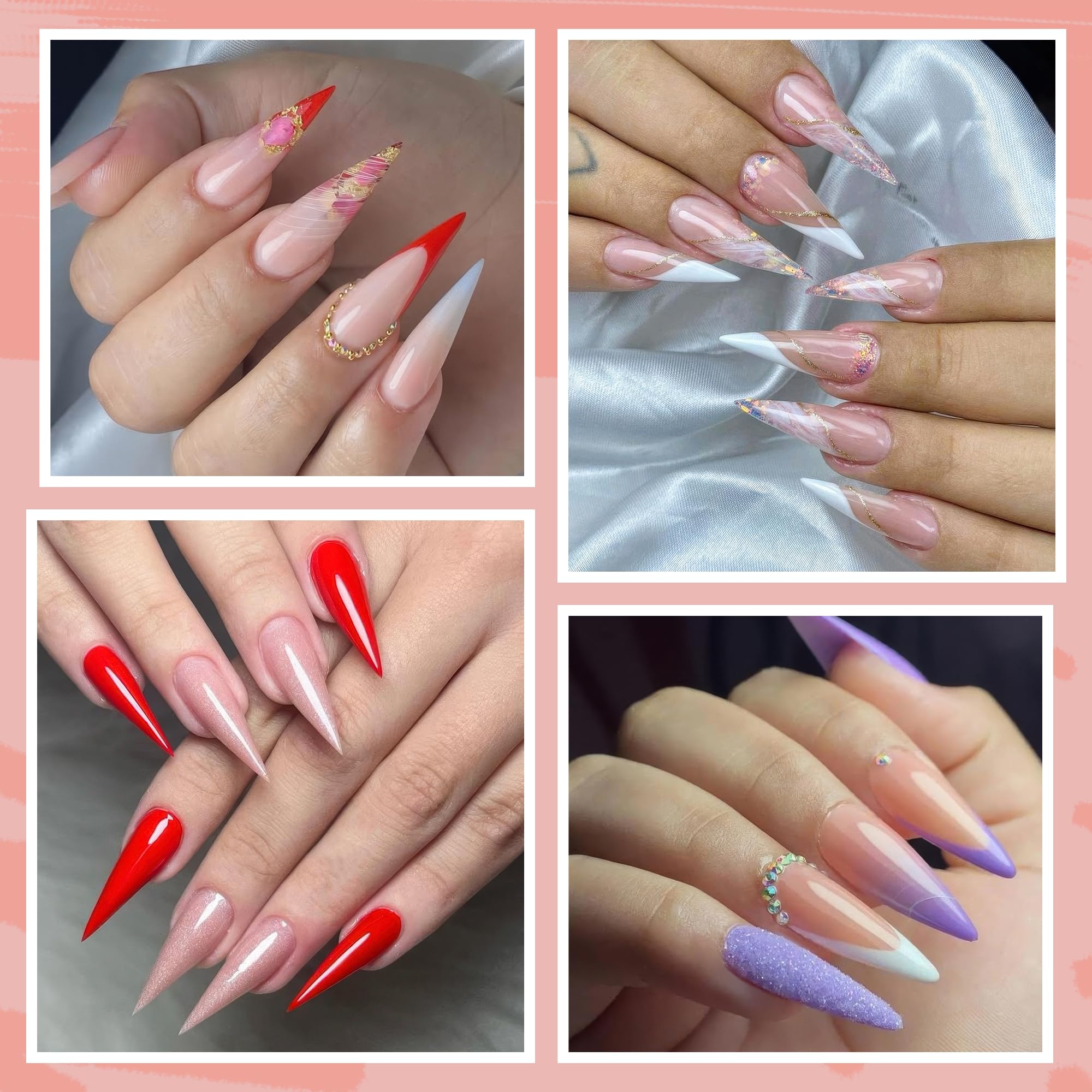 UNA GELLA embouts stiletto allongés transparents pour une pose nette.