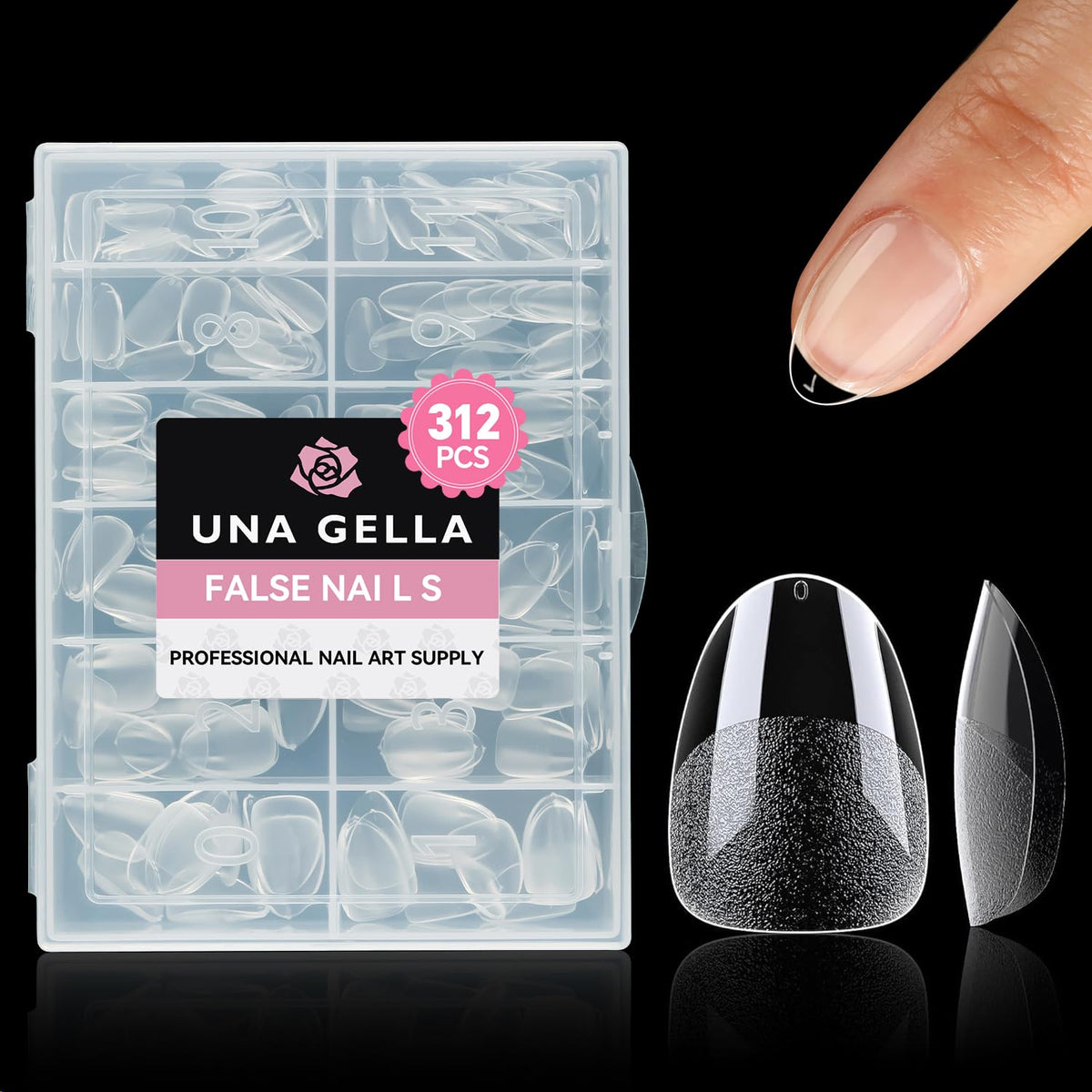 UNA GELLA: extensions d’ongles amande extra-court, couverture naturelle.
