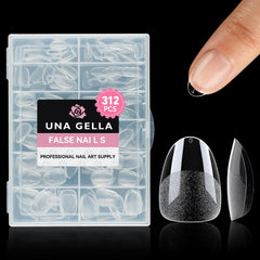 UNA GELLA: extensions d’ongles amande extra-court, couverture naturelle.