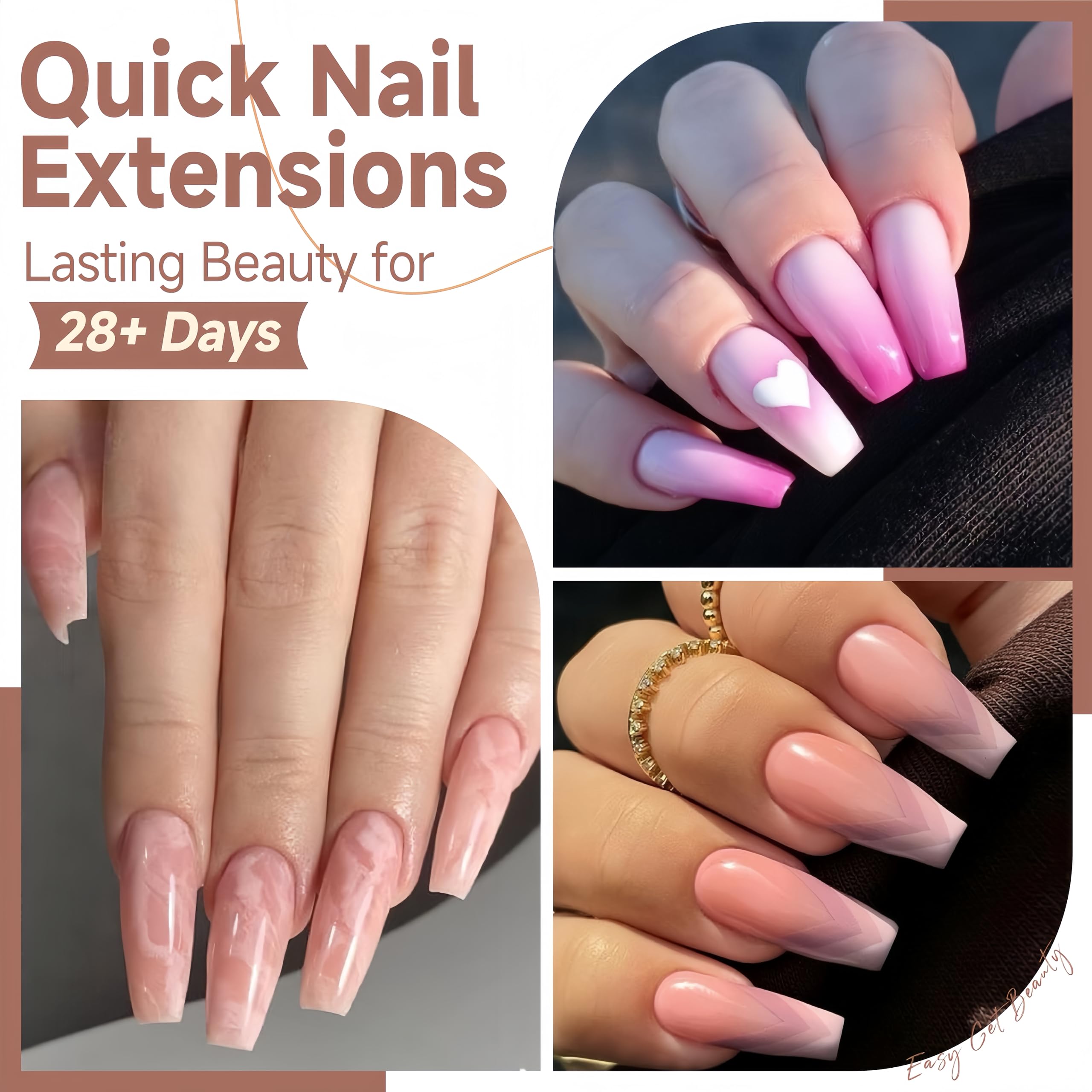 UNA GELLA - extensions d’ongles en forme coffin moyenne, rendu naturel et uniforme.
