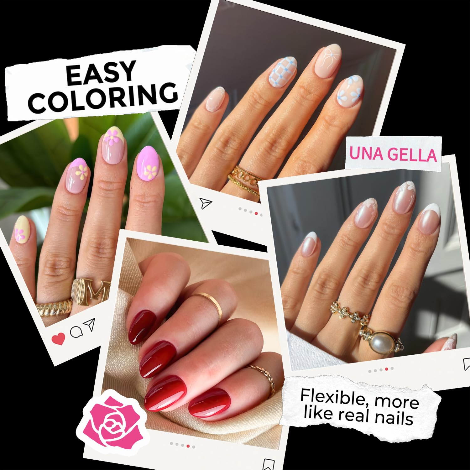 UNA GELLA faciles à retirer avec acetone, prothèses gel claires sans abîmer l'ongle.