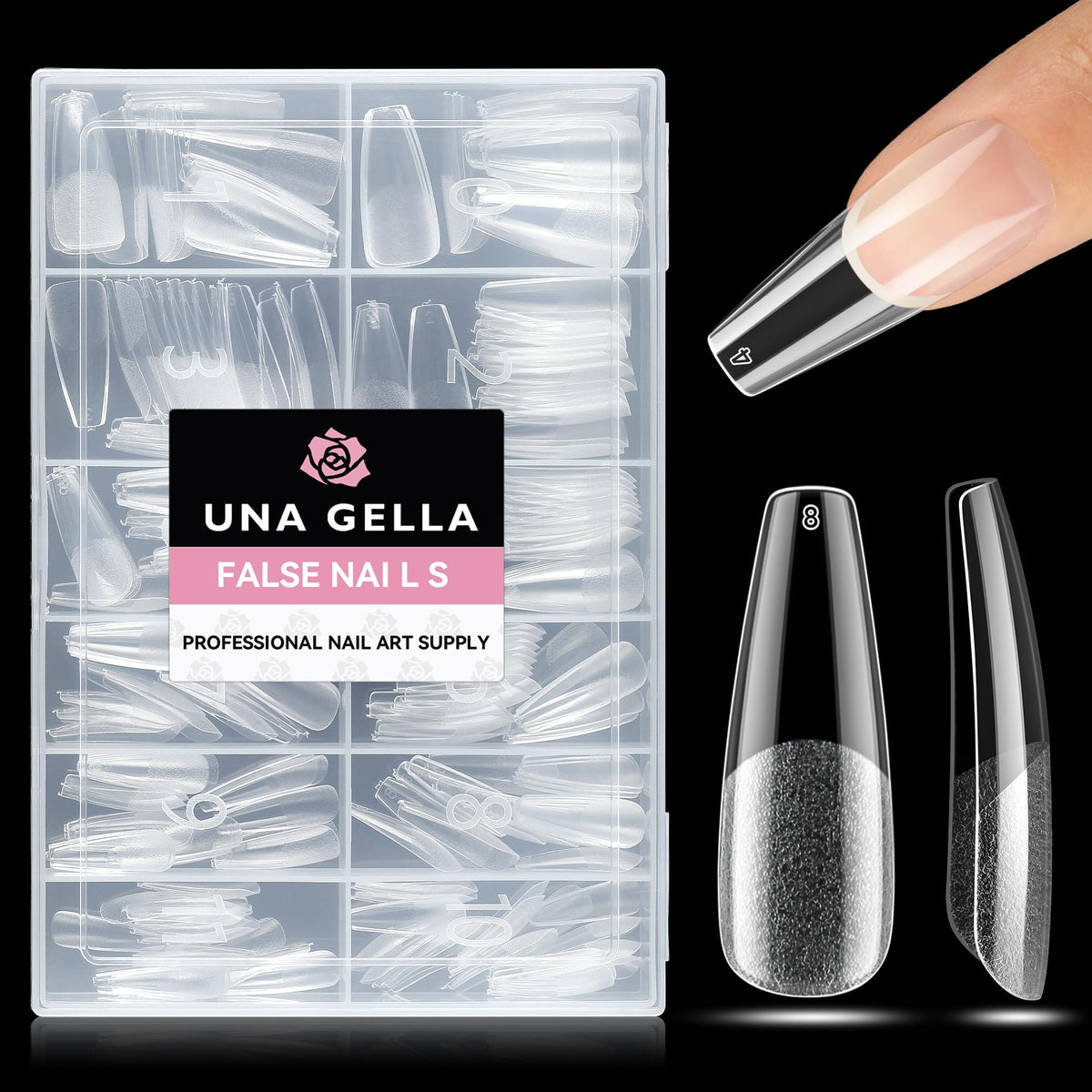 UNA GELLA embouts cercueil long 216pcs pour extensions faciles et durables.
