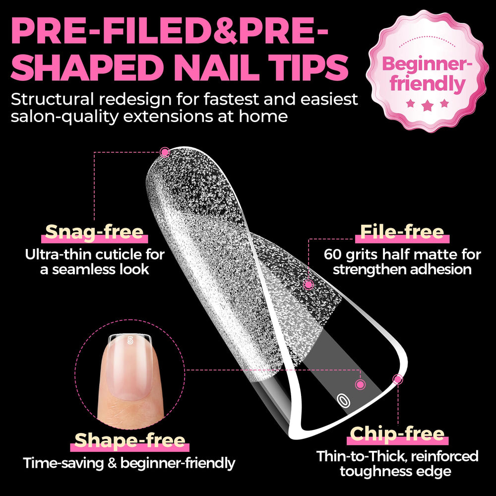 UNA GELLA Extra Short Nail Tips – couverture transparente met en valeur la couleur.