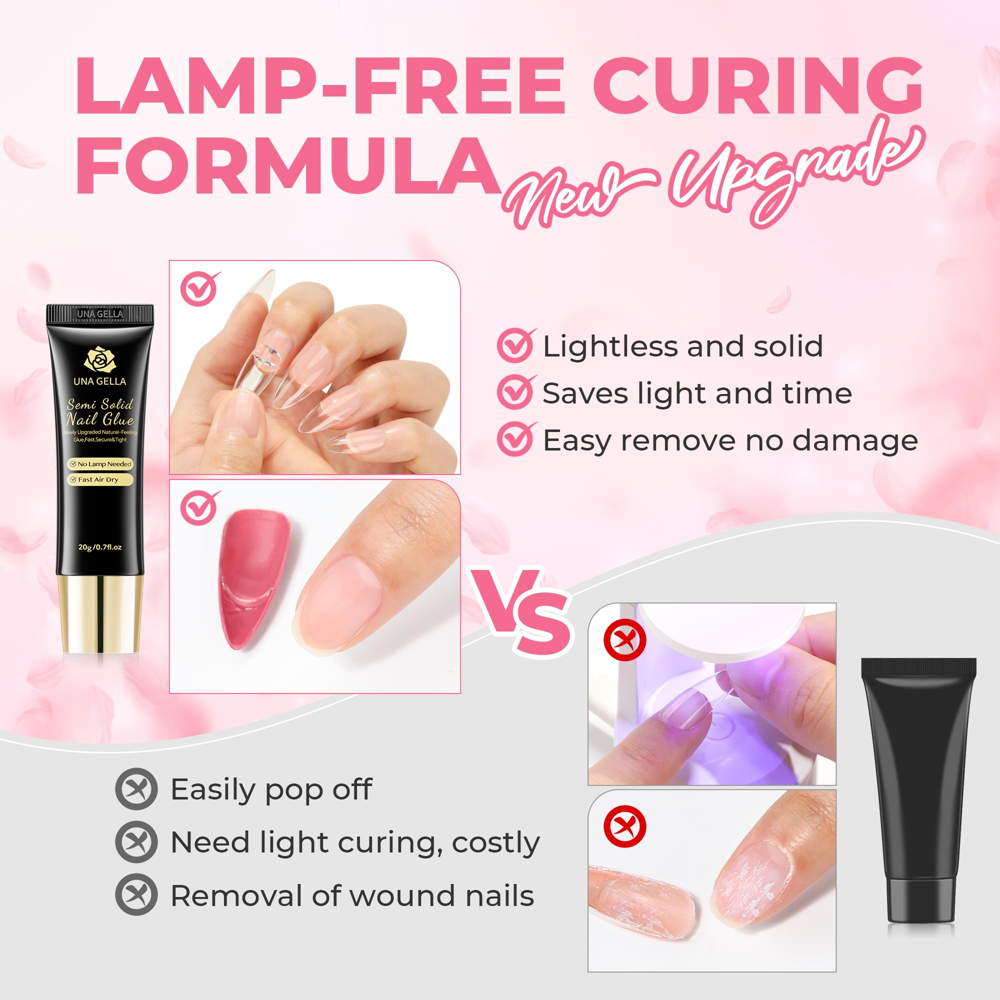 UNA GELLA formule semi-solide seche rapidement sans lampe pour une pose rapide.