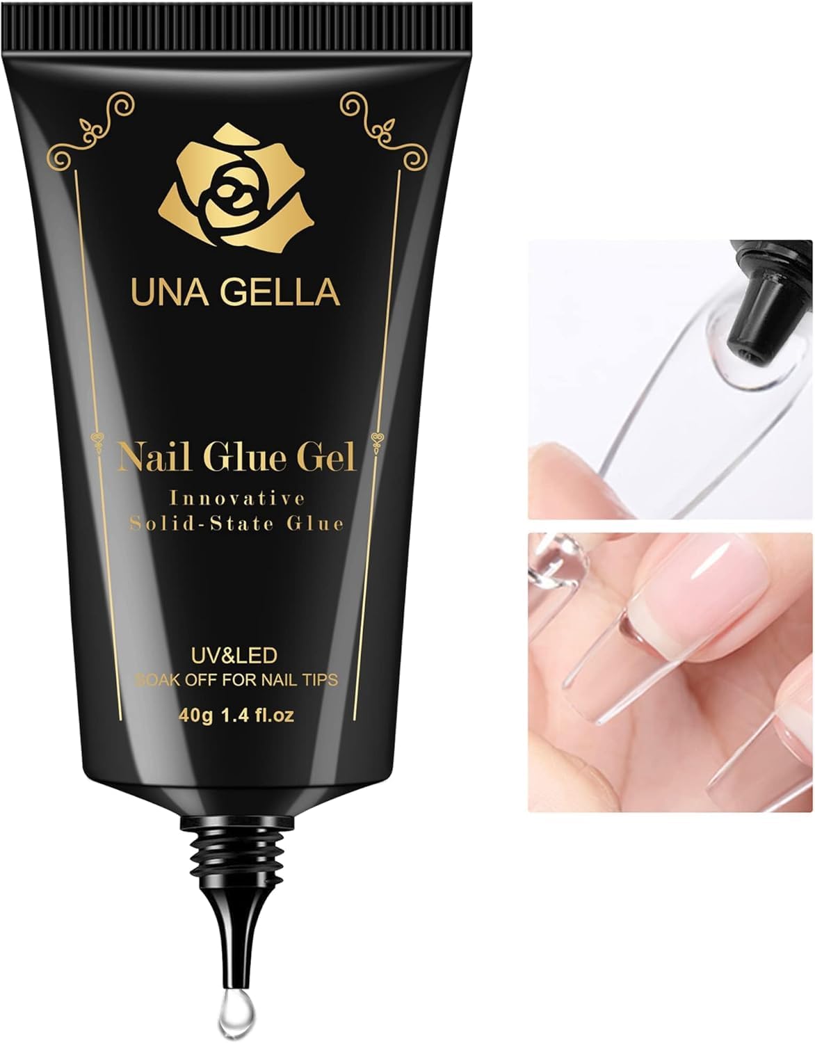 UNA GELLA Gel Nail Glue, bouteille de 40 g, adhérence fiable pour ongles artificiels.