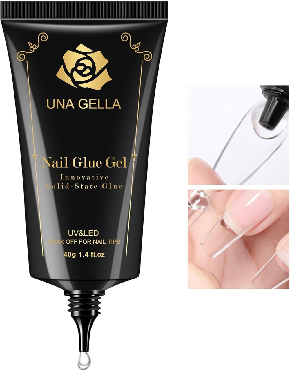 UNA GELLA Gel Nail Glue, bouteille de 40 g, adhérence fiable pour ongles artificiels.