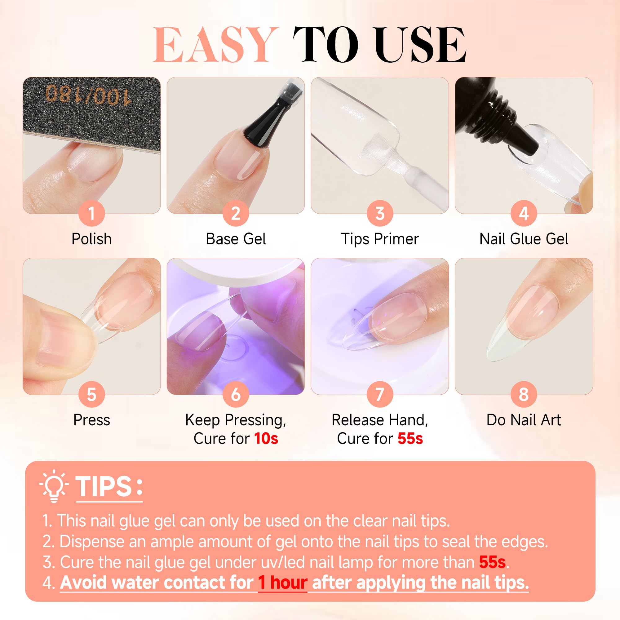 UNA GELLA Gel Nail Glue, idéale pour strass et art 3D sur ongles.