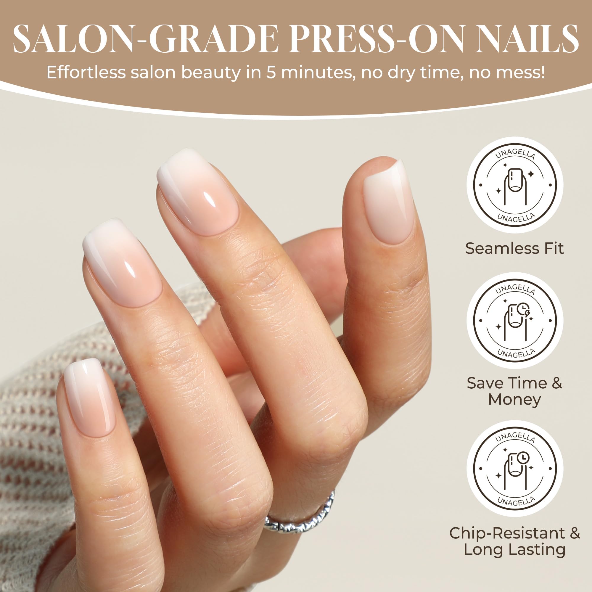 UNA GELLA ongles adhésifs ombre soft gel, finition gel brillant.
