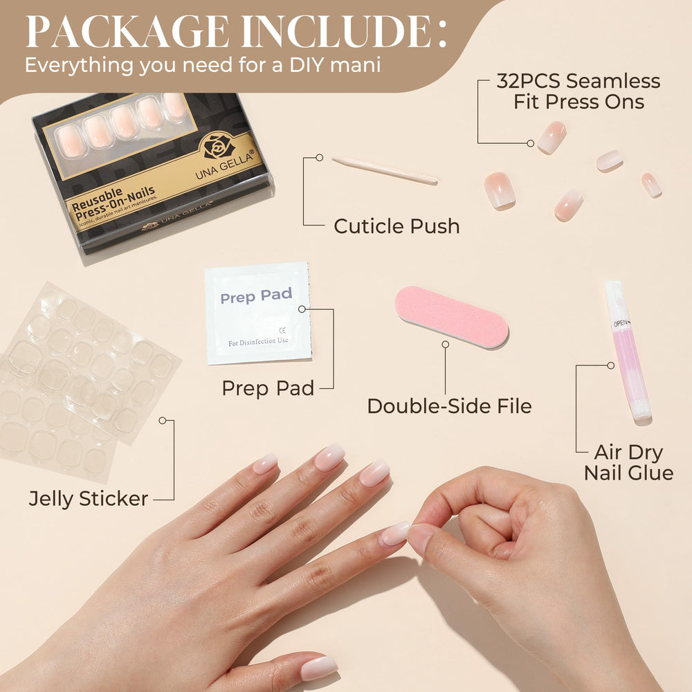 UNA GELLA kit complet ongles adhésifs, outils inclus.