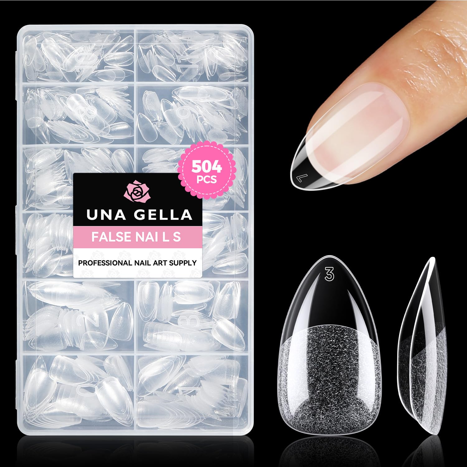 UNA GELLA extensions d'ongles amande courts, pose rapide à domicile.