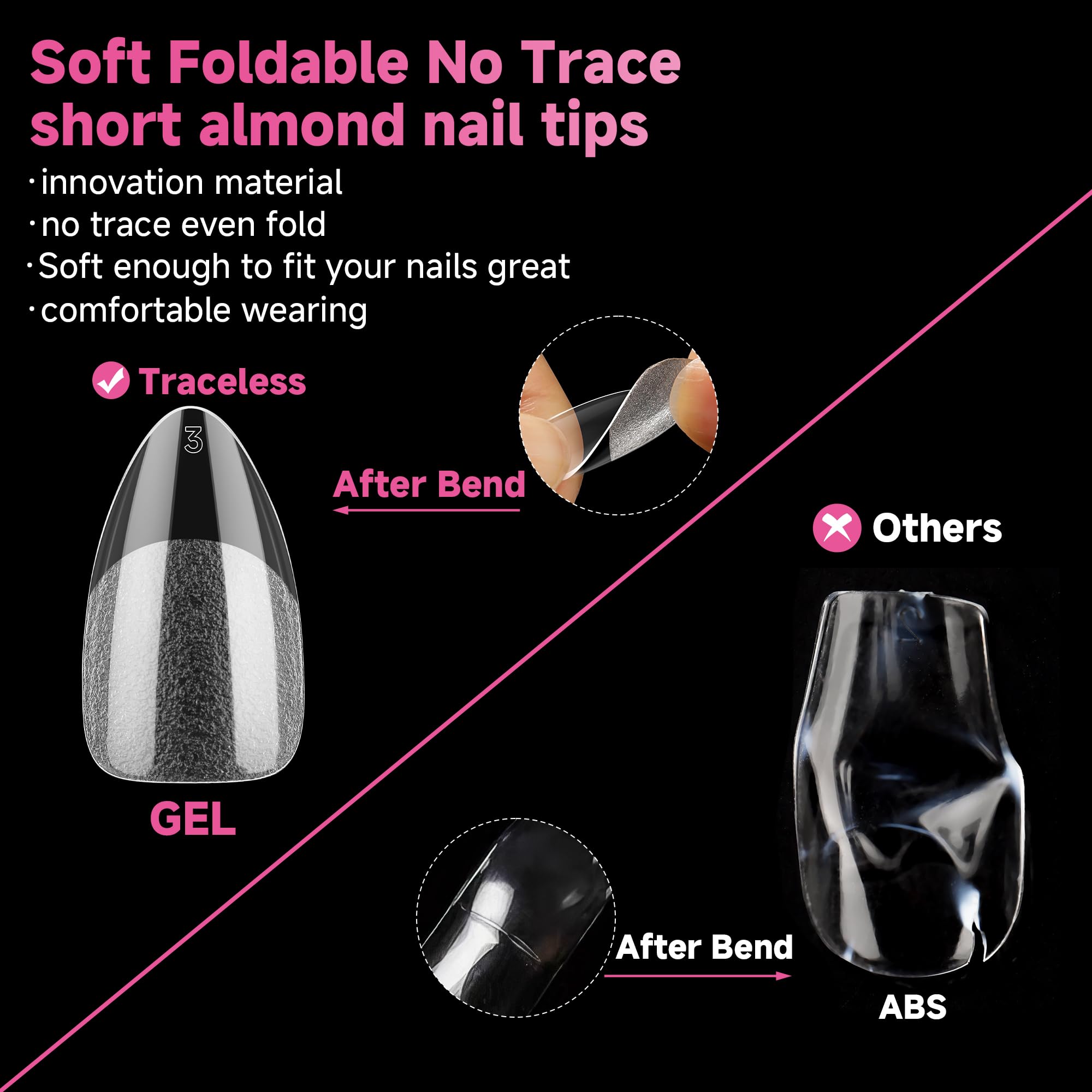 UNA GELLA embouts amande sans trace facilitant le pressage et la pose.