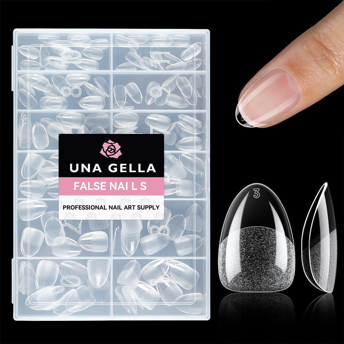 UNA GELLA onglets amande tres court transparents: texture matte intérieure pour un ajustement précis.