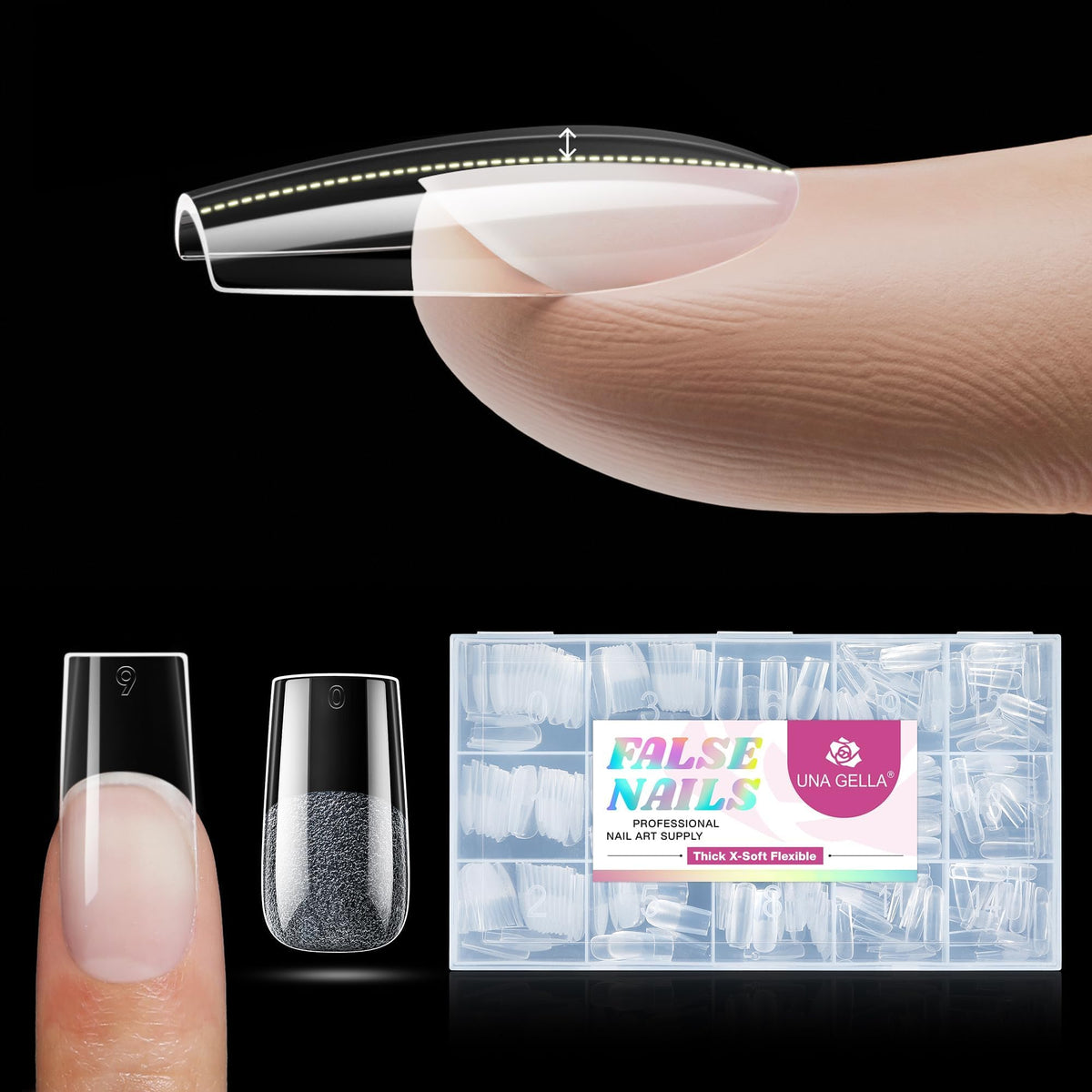 UNA GELLA ongles carres X-Soft epaisseur 2 tenues durables et naturelles