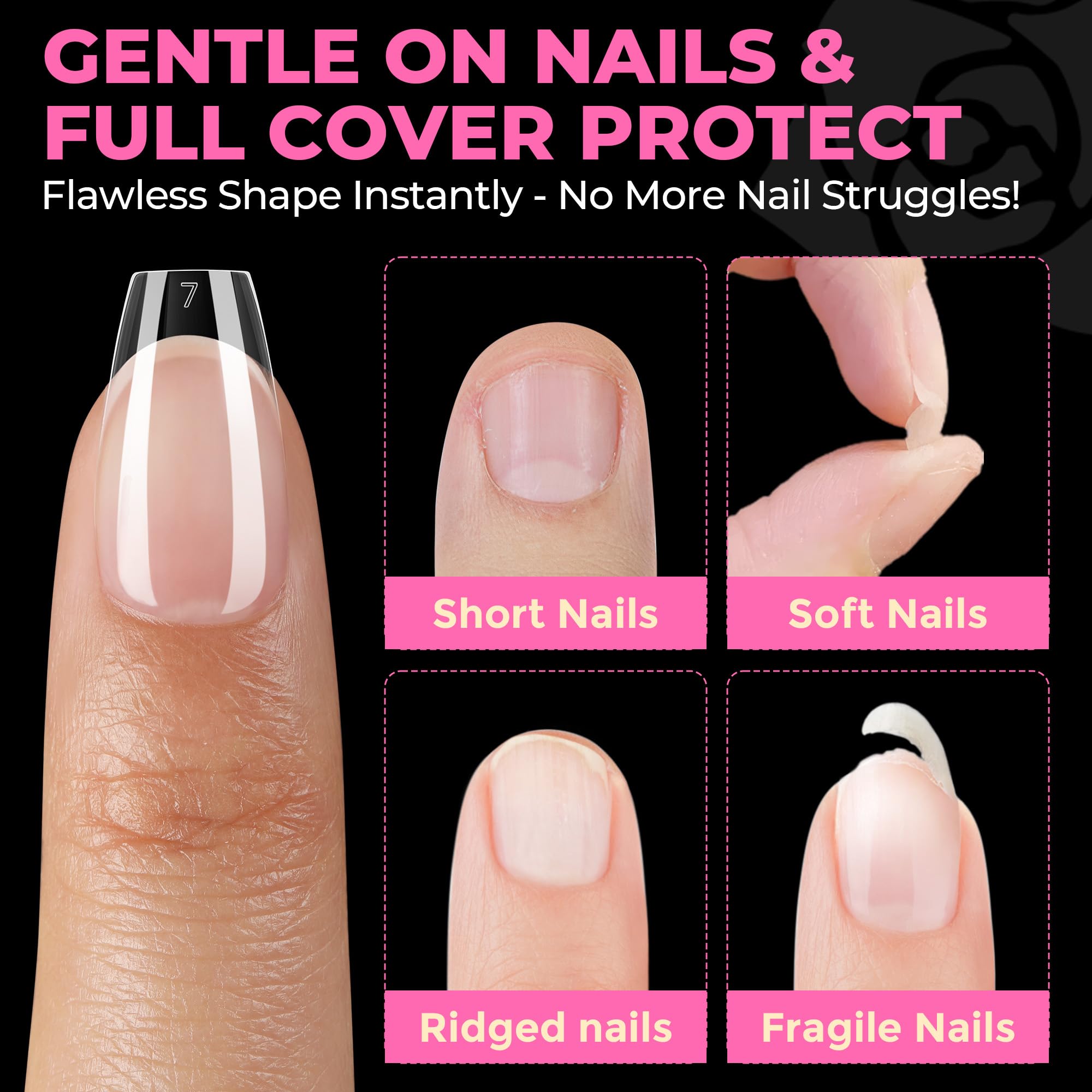 UNA GELLA rendu naturel sur ongles coffin court, idéal pour DIY.