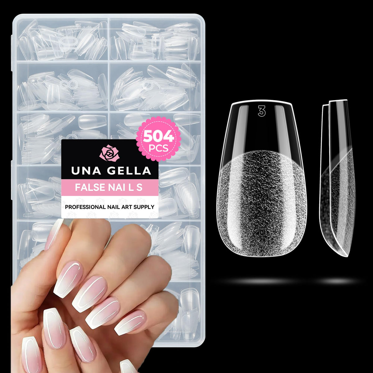 UNA GELLA ongles coffin court transparents, fini clair et naturel.