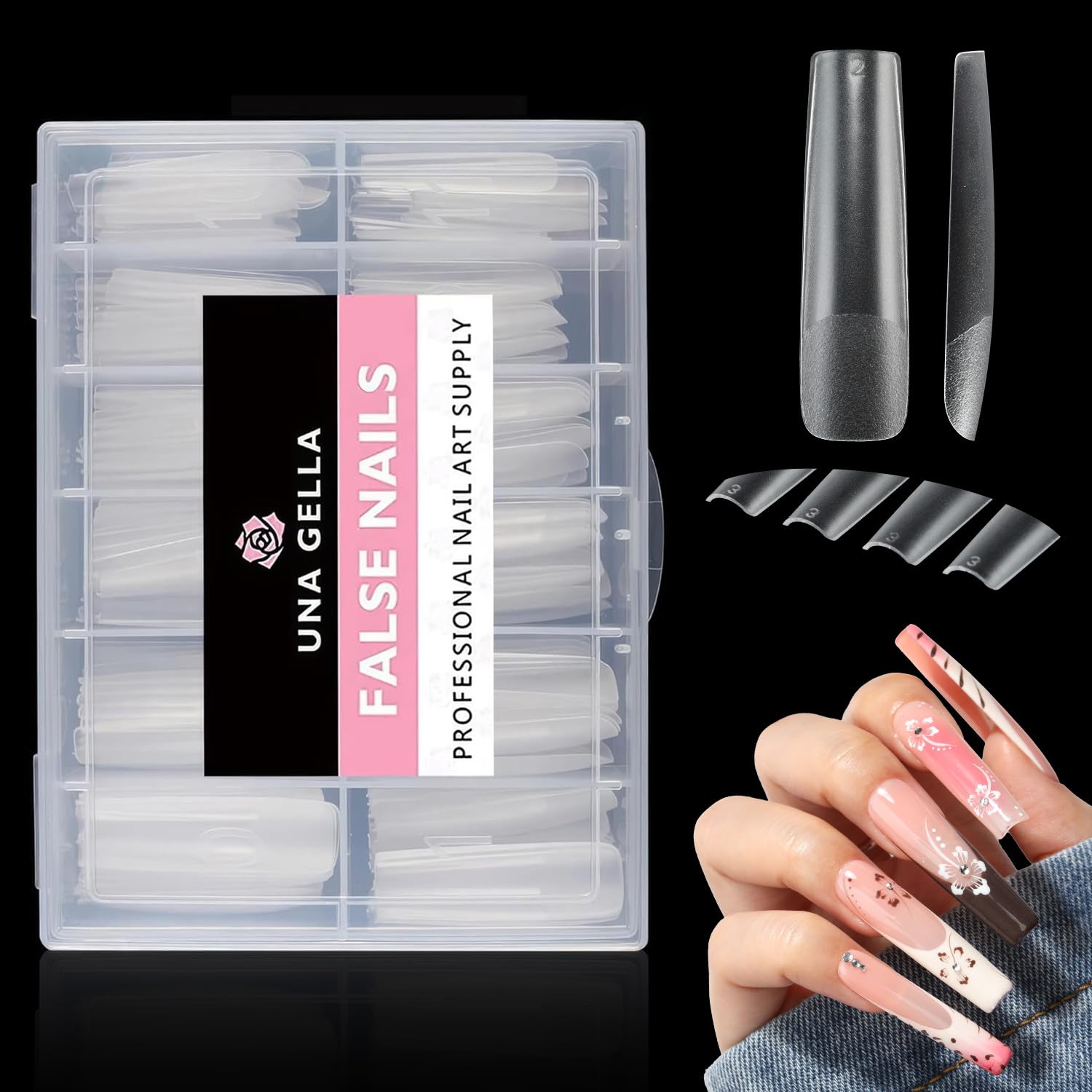UNA GELLA onglets faux carre long XXL pre-file: extension facile et naturelle