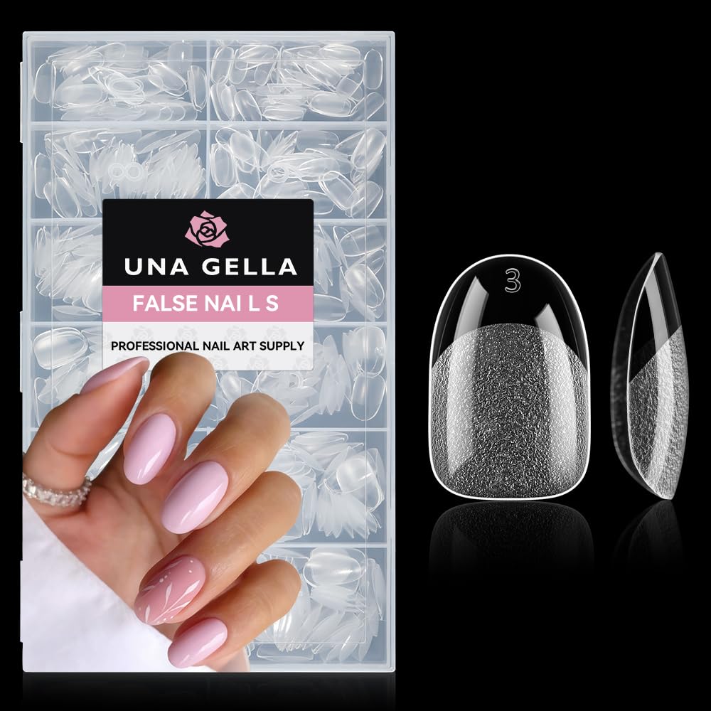 UNA GELLA: ongles faux oval demi-mat prêts à durer avec finition satinée.