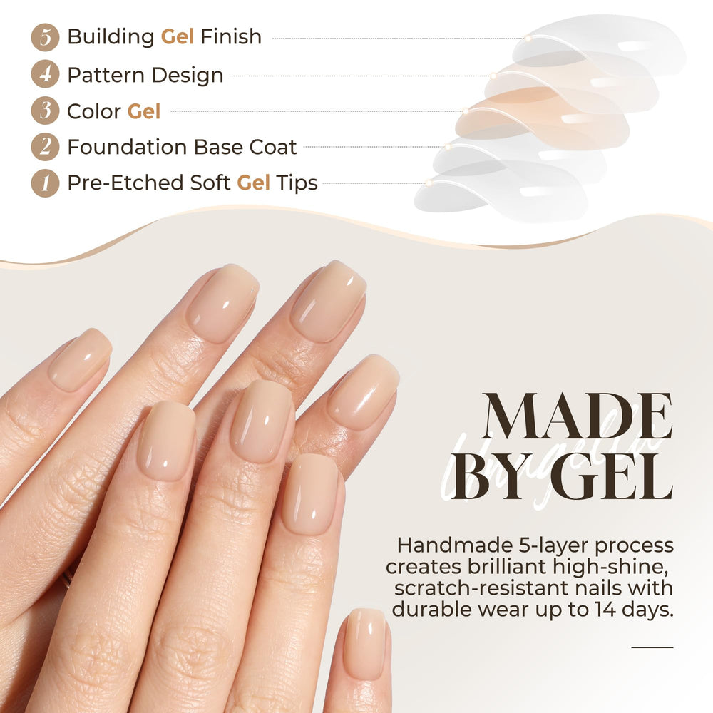 UNA GELLA ongles press-on nude soft gel, brillance durable et look professionnel