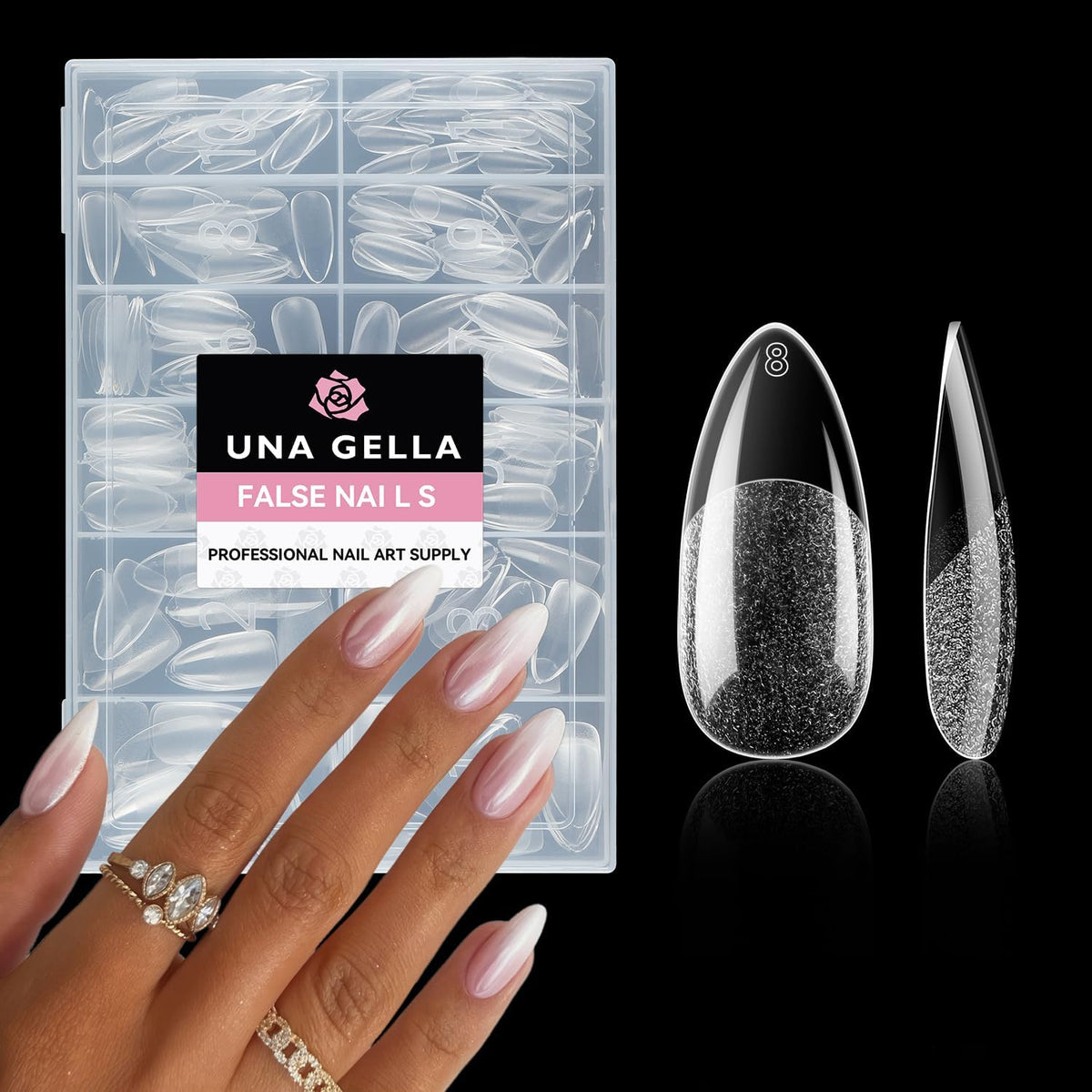 Pointes amande UNA GELLA 216pcs préformes mi-matte: adhérence renforcée.