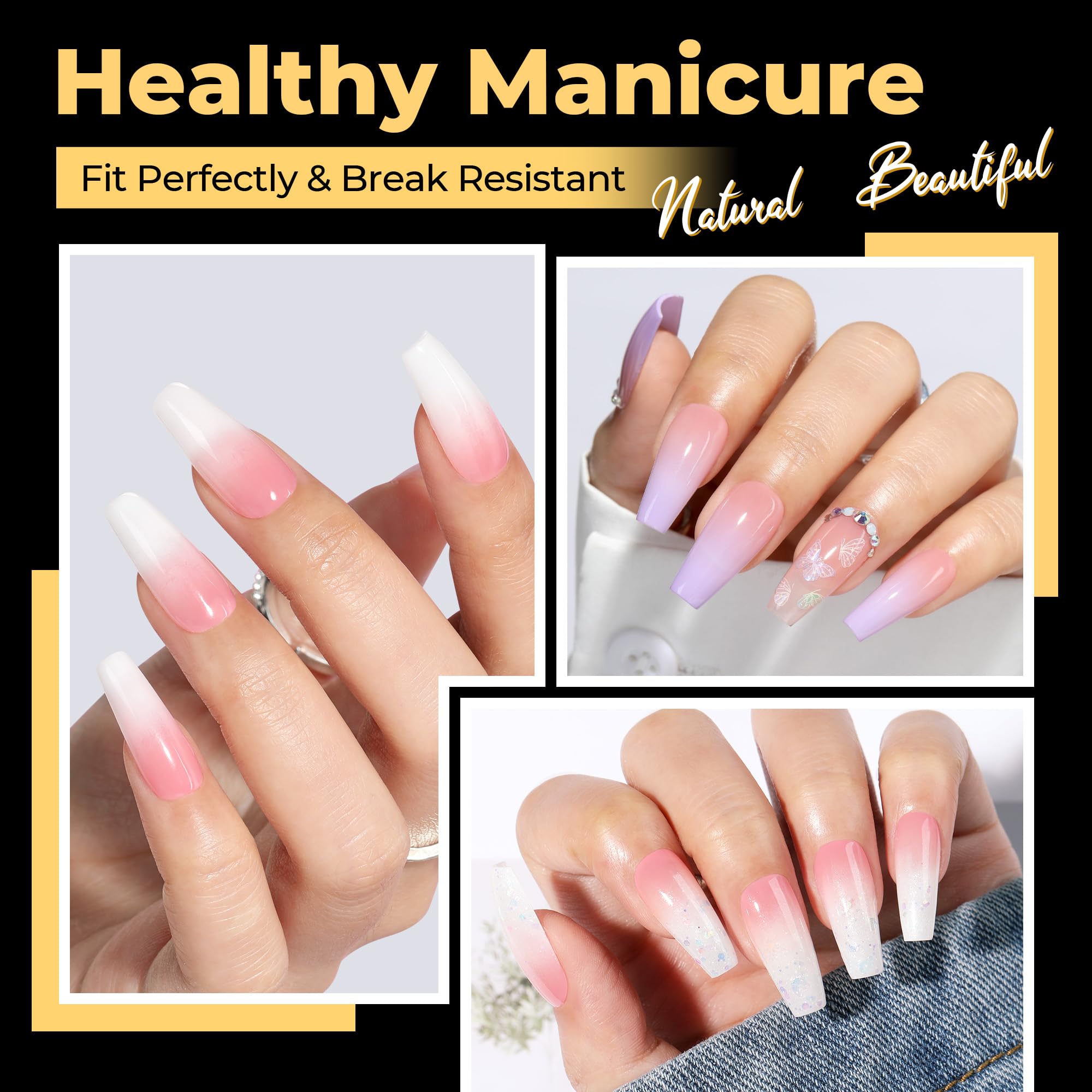 UNA GELLA prolongements ongles forme cercueil prégravées 600pcs faciles à poser