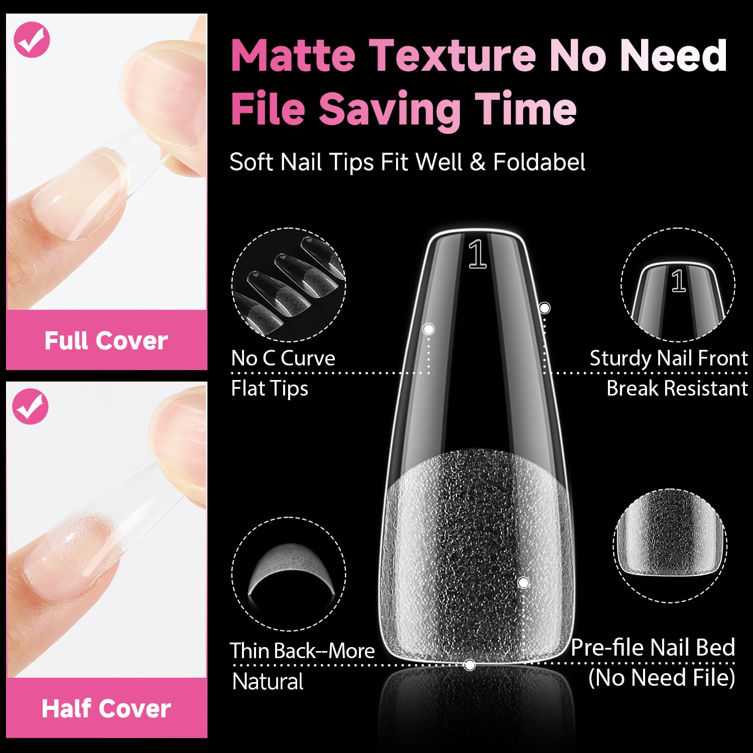 UNA GELLA coffin tips pro: compatible vernis, poudre et acrylique.
