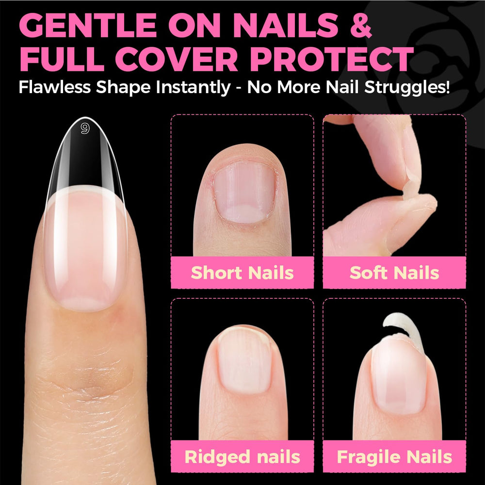 UNA GELLA couverture complète, fini naturel sur chaque ongle.