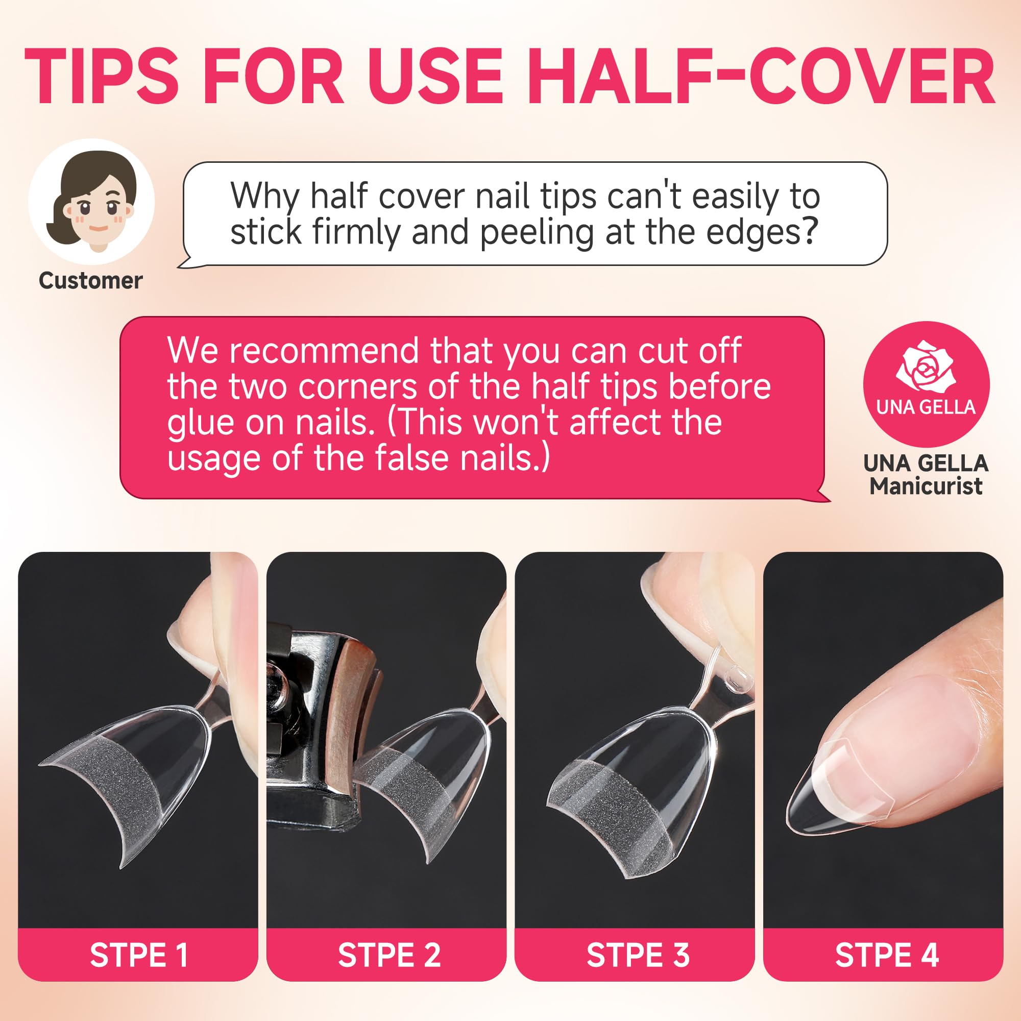 UNA GELLA: ongles gel amande court demi-couverture, expérience salon à domicile rapide.