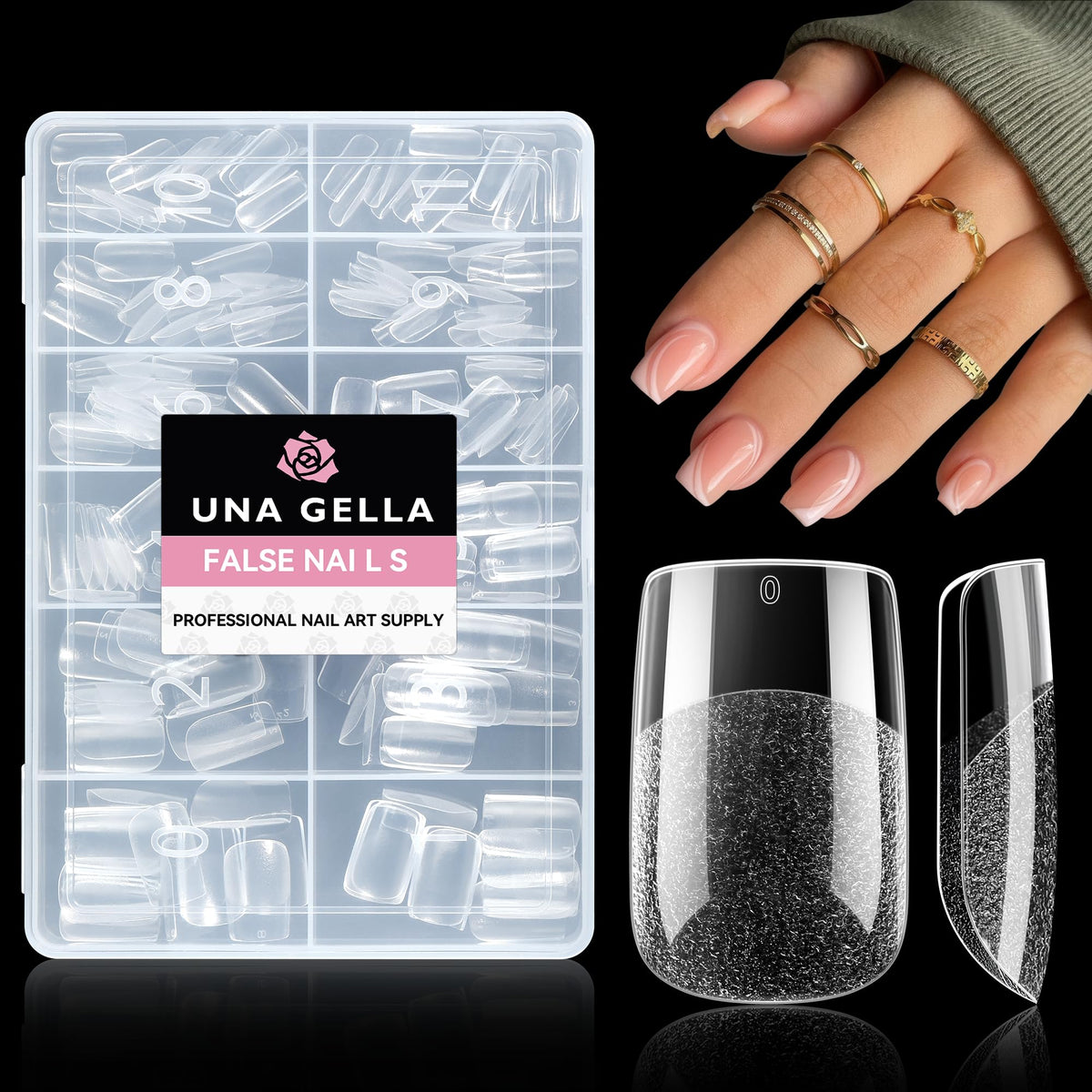 UNA GELLA: tips gel ongulaire carrés courts, ensemble 216 pièces pour extensions faciles