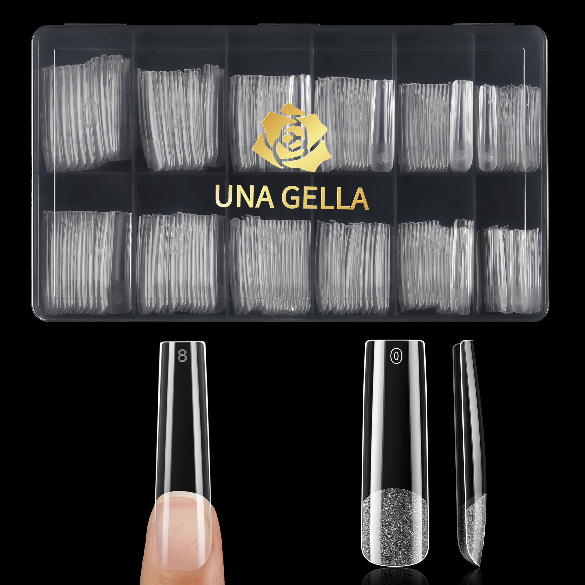 Embouts UNA GELLA carré ultra longs, prêt à poser pour une extension naturelle.