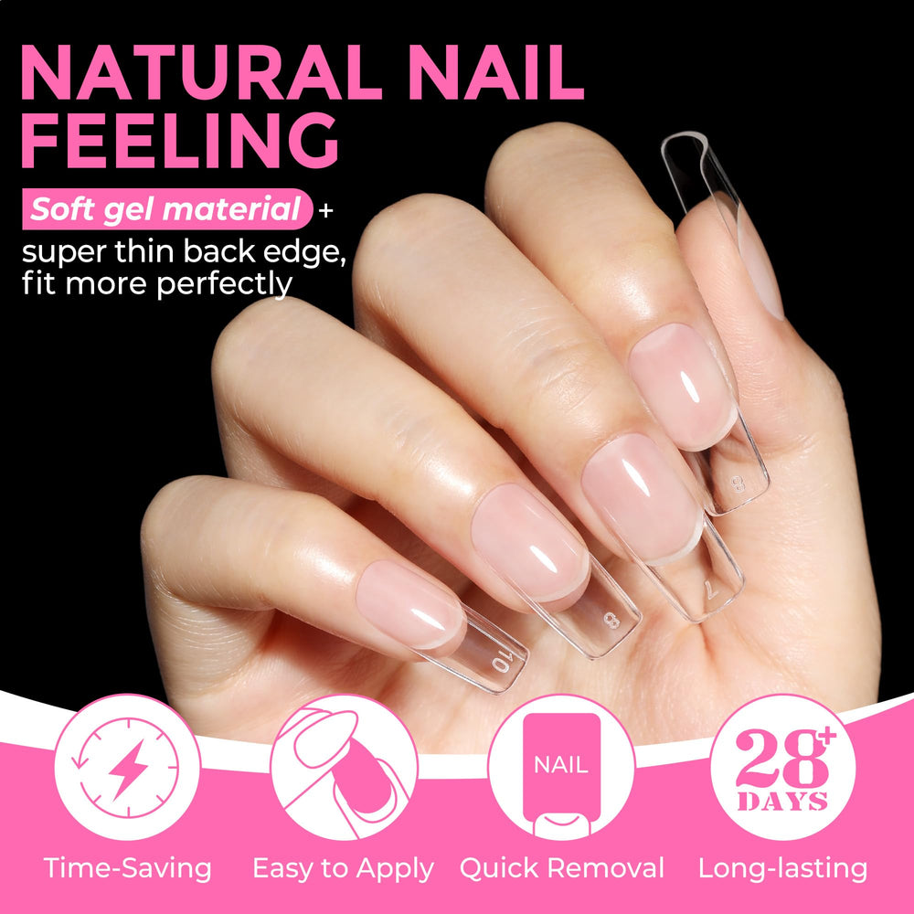 UNA GELLA tips carrés 12 tailles: ajuste précis pour chaque ongle.